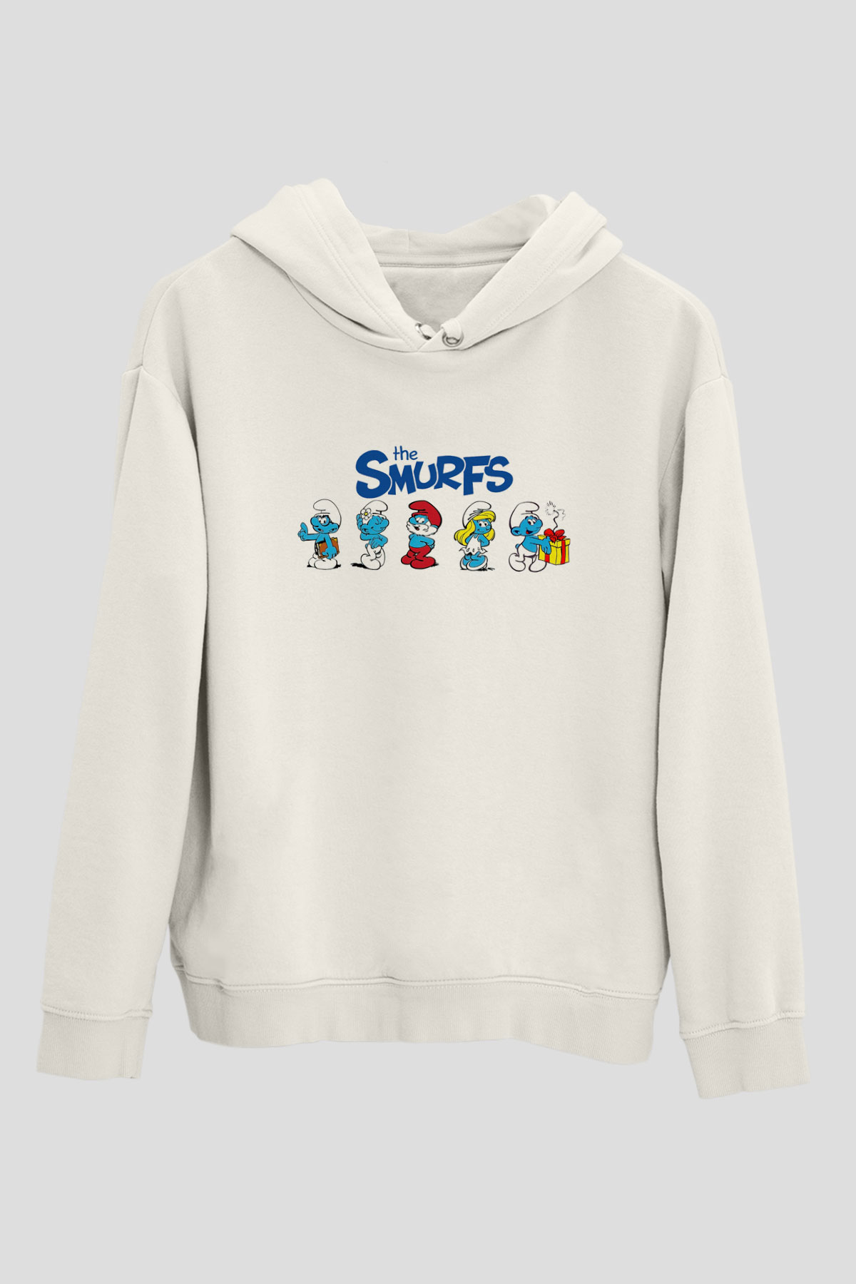 The Smurfs Şirinler Beyaz Unisex Kapşonlu Sweatshirt