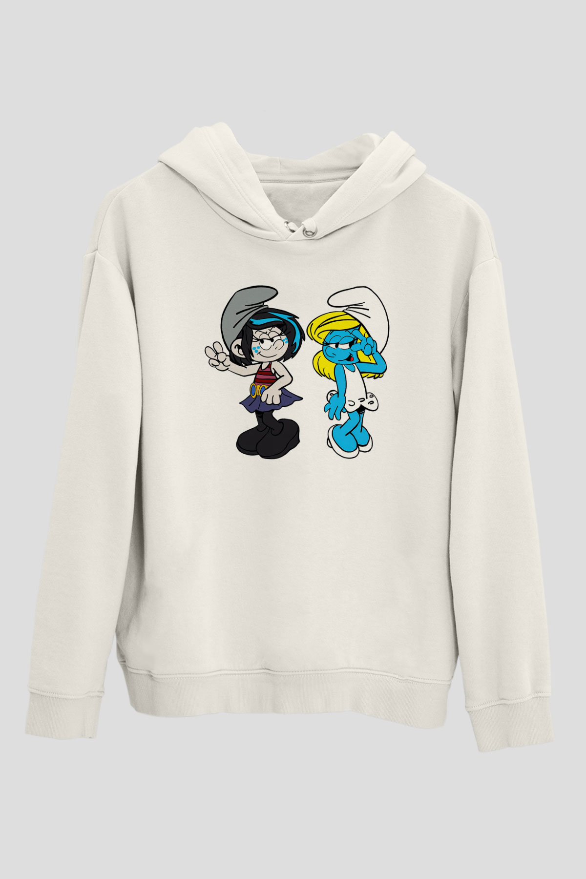The Smurfs Şirinler Beyaz Unisex Kapşonlu Sweatshirt