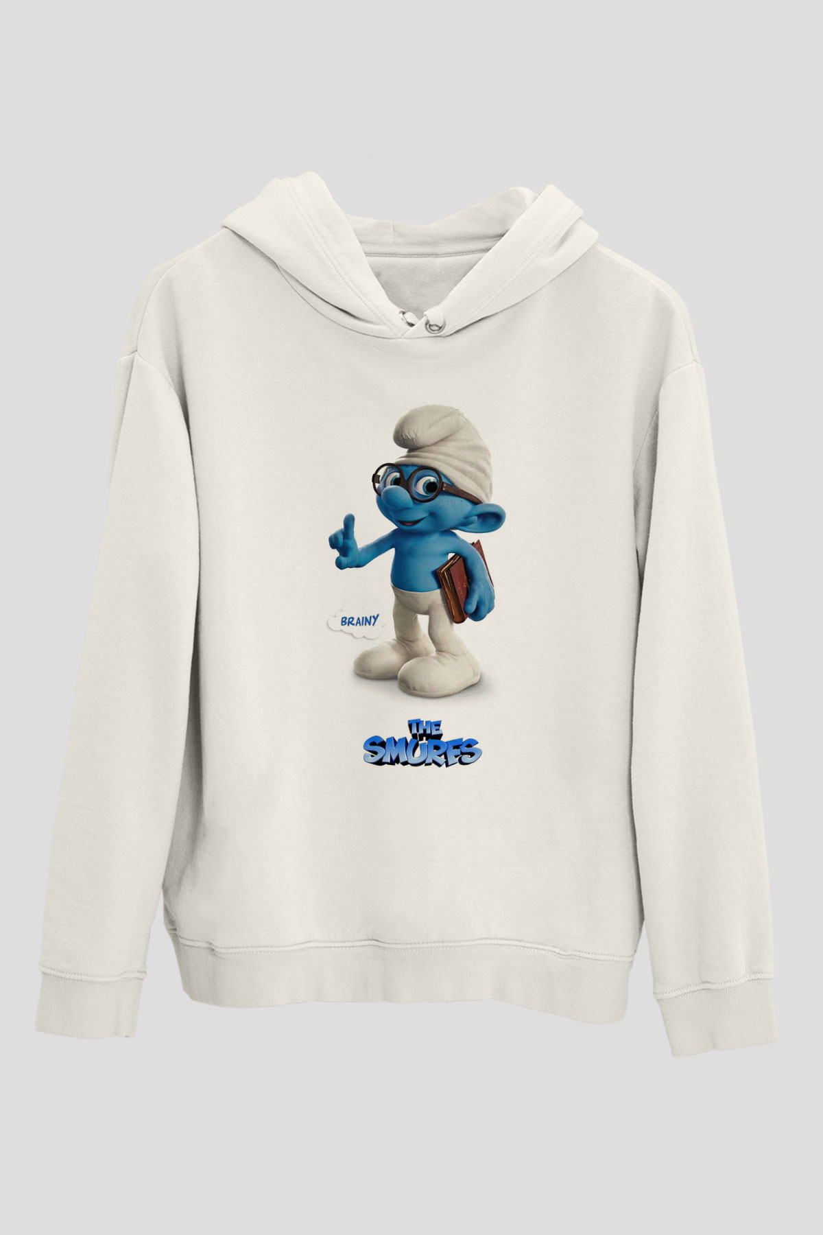 The Smurfs Şirinler Beyaz Unisex Kapşonlu Sweatshirt