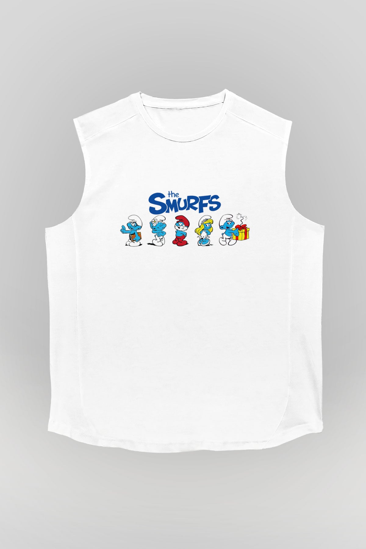 The Smurfs Şirinler Beyaz Unisex Kolsuz Tişört