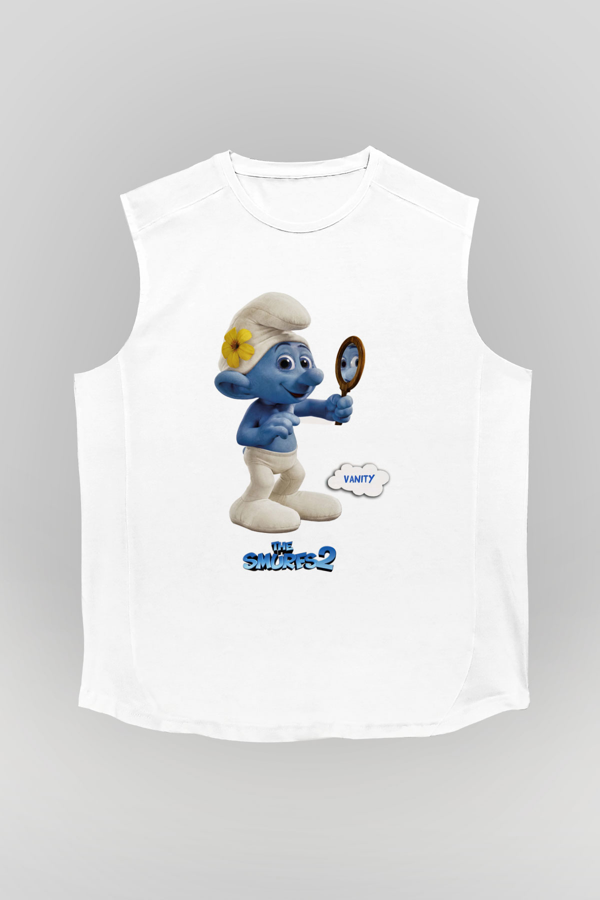 The Smurfs Şirinler Beyaz Unisex Kolsuz Tişört