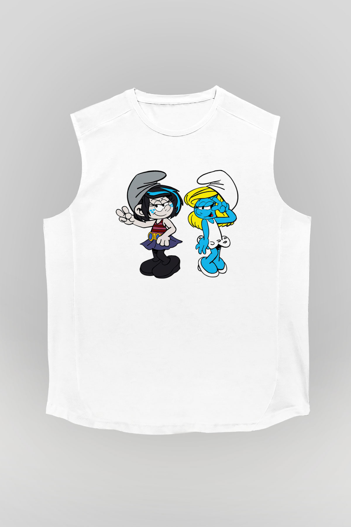 The Smurfs Şirinler Beyaz Unisex Kolsuz Tişört