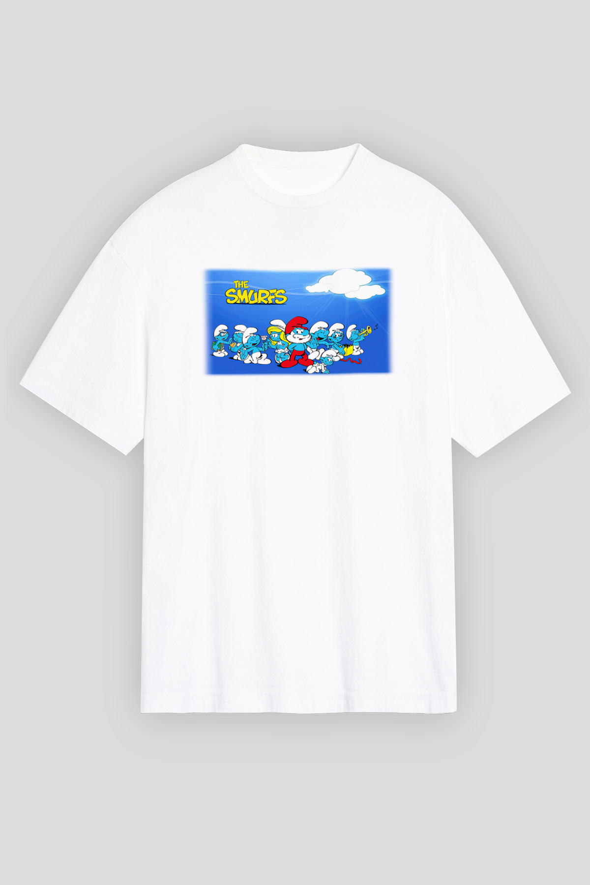The Smurfs Şirinler Beyaz Unisex Oversize Tişört