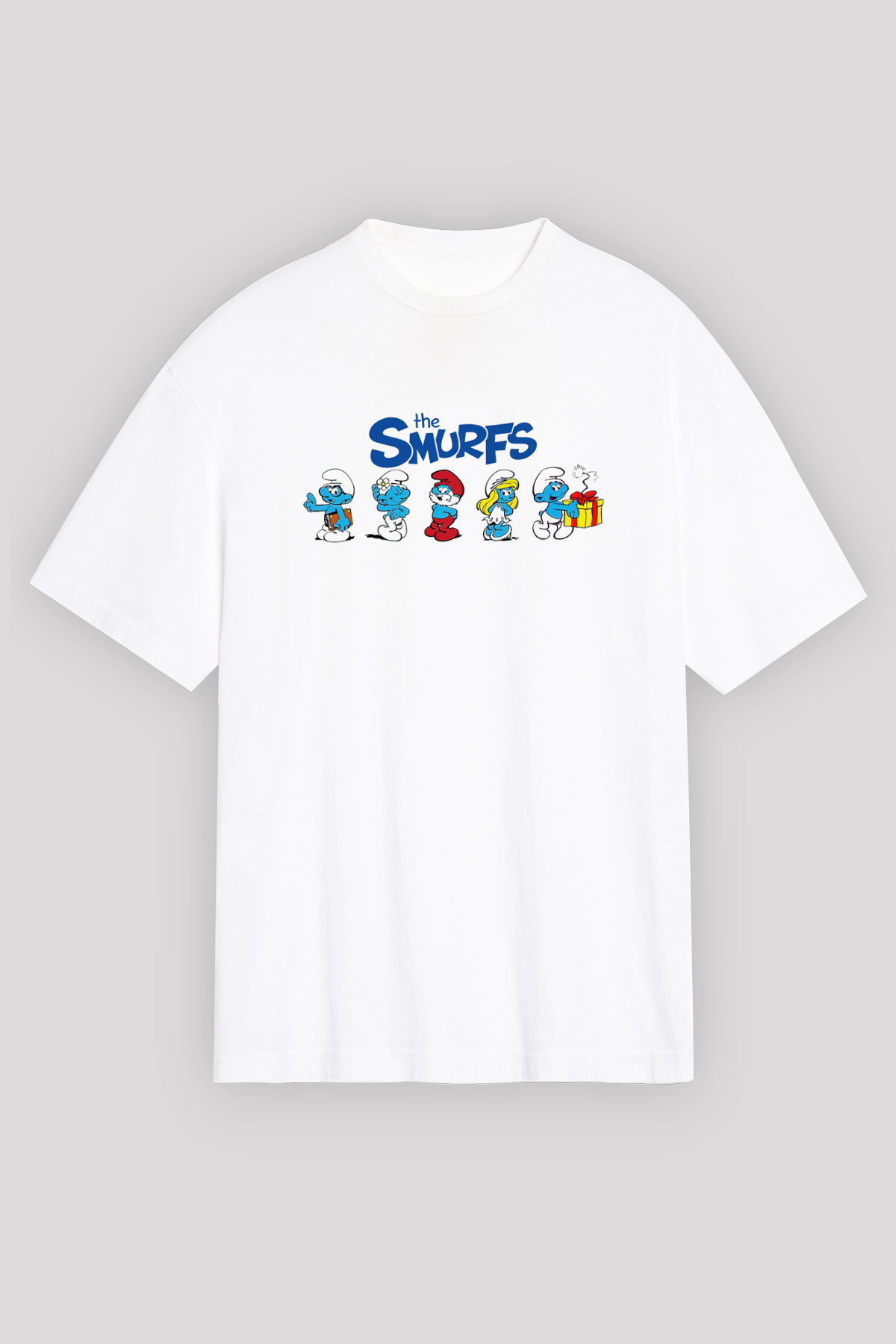 The Smurfs Şirinler Beyaz Unisex Oversize Tişört