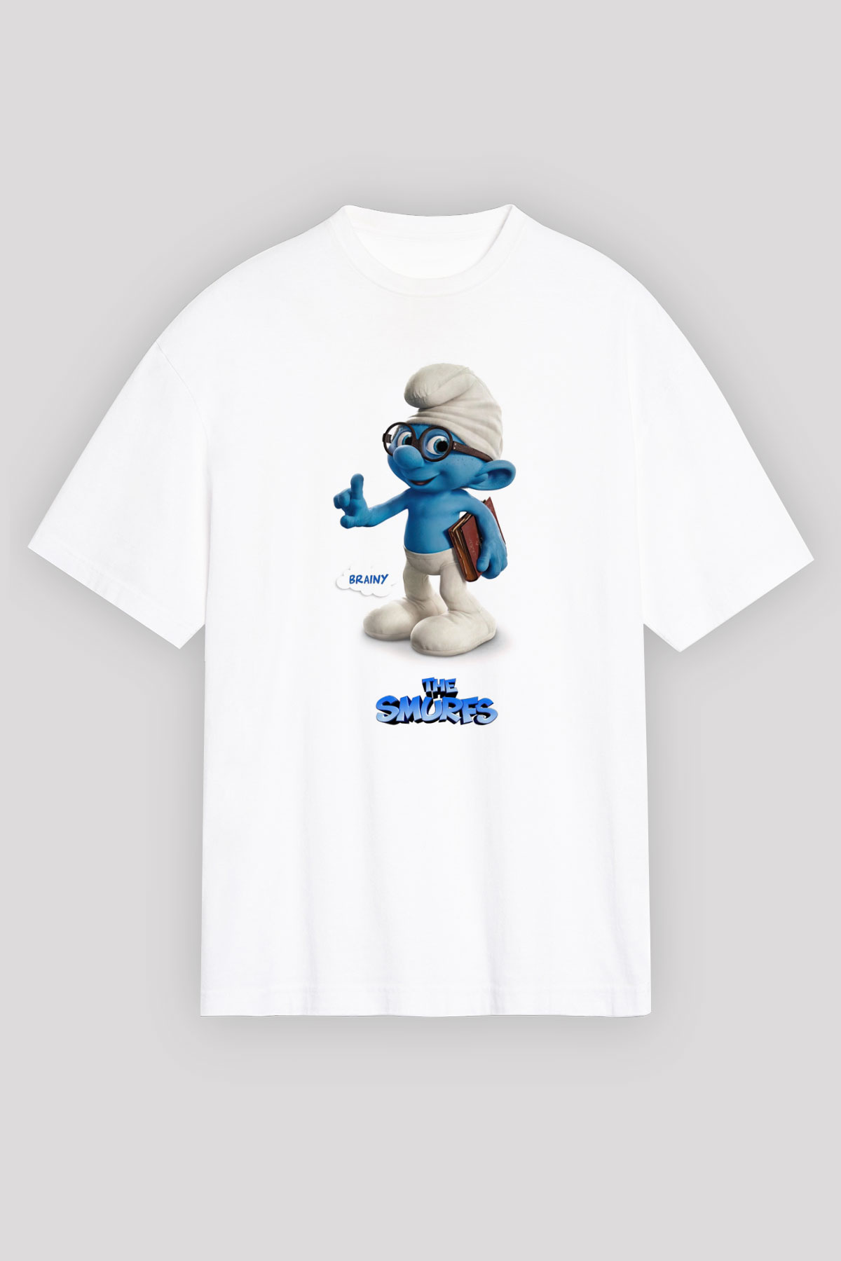 The Smurfs Şirinler Beyaz Unisex Oversize Tişört