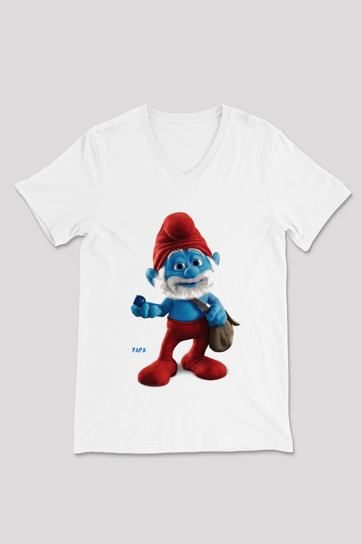 The Smurfs Şirinler Beyaz Unisex V Yaka Tişört