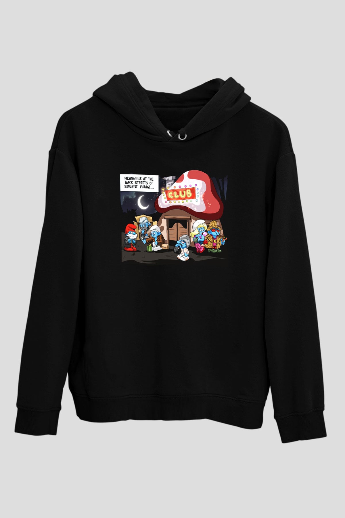 The Smurfs Şirinler Siyah Unisex Kapüşonlu Sweatshirt
