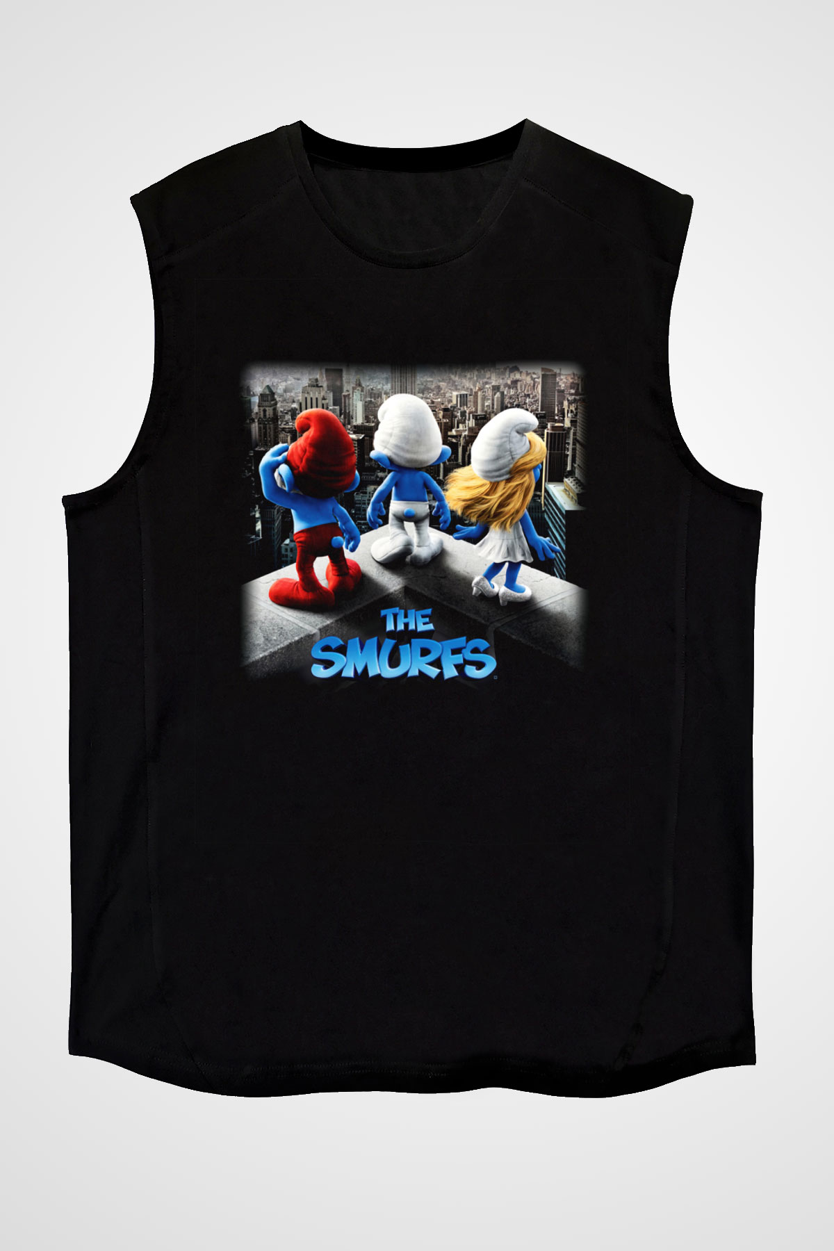 The Smurfs Şirinler Siyah Unisex Kolsuz Tişört