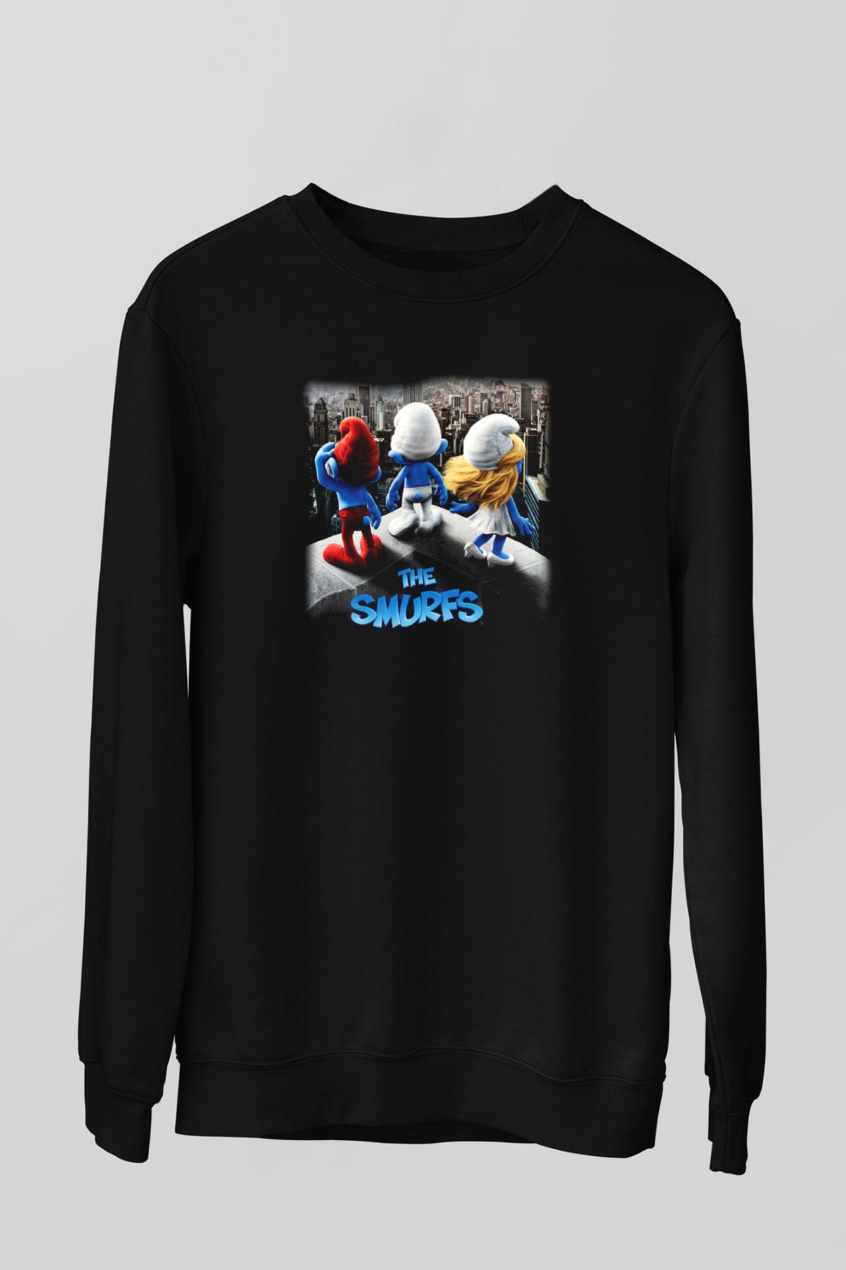 The Smurfs Şirinler Siyah Unisex Sweatshirt
