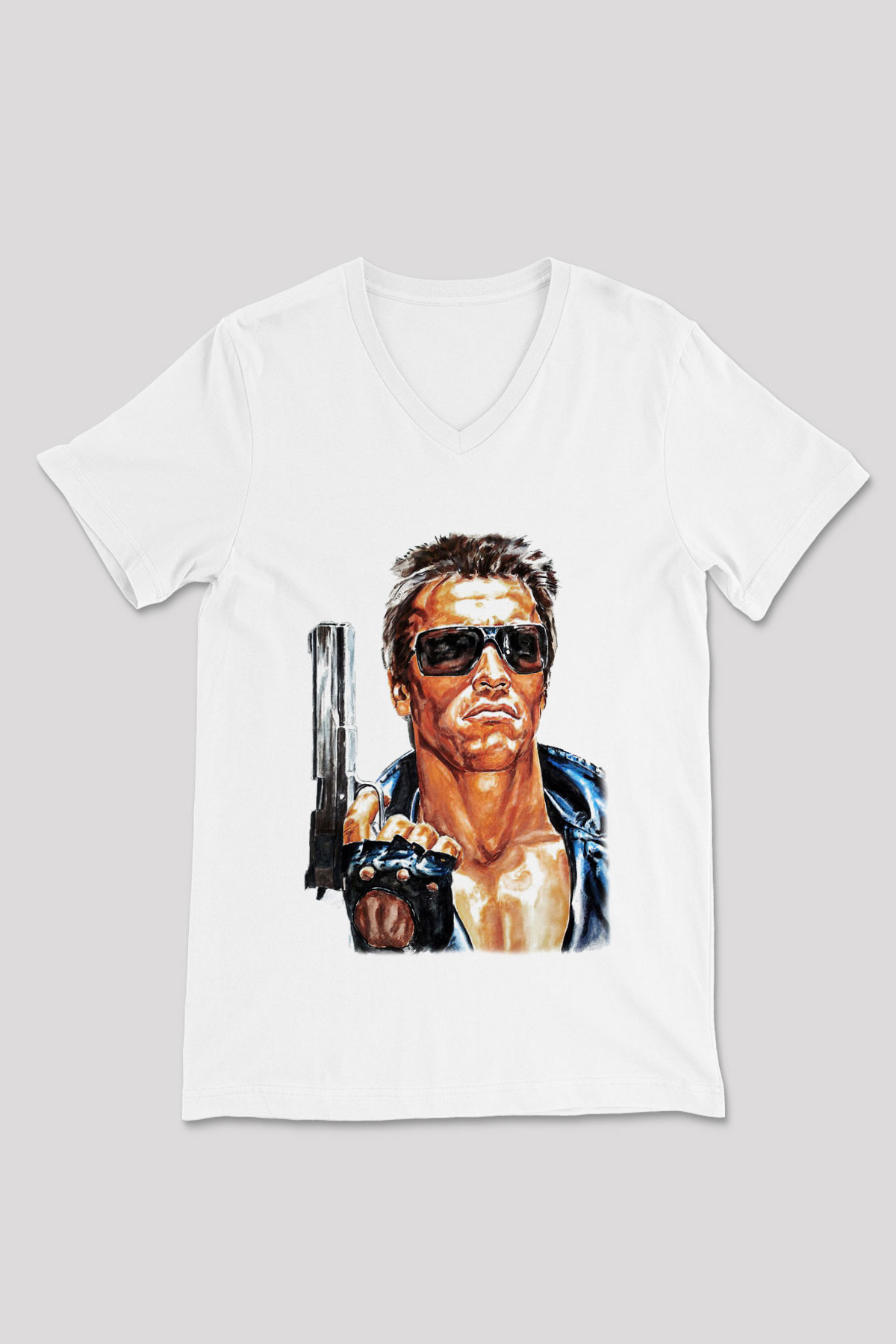 The Terminator Beyaz Unisex V Yaka Tişört T-Shirt