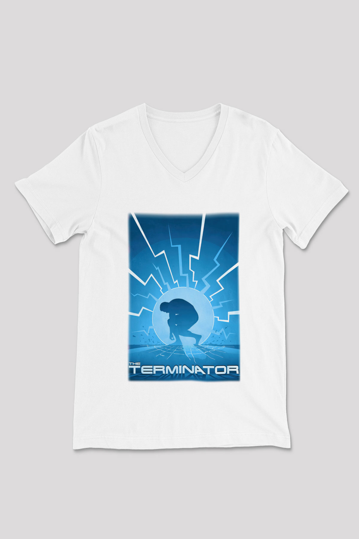 The Terminator Beyaz Unisex V Yaka Tişört T-Shirt