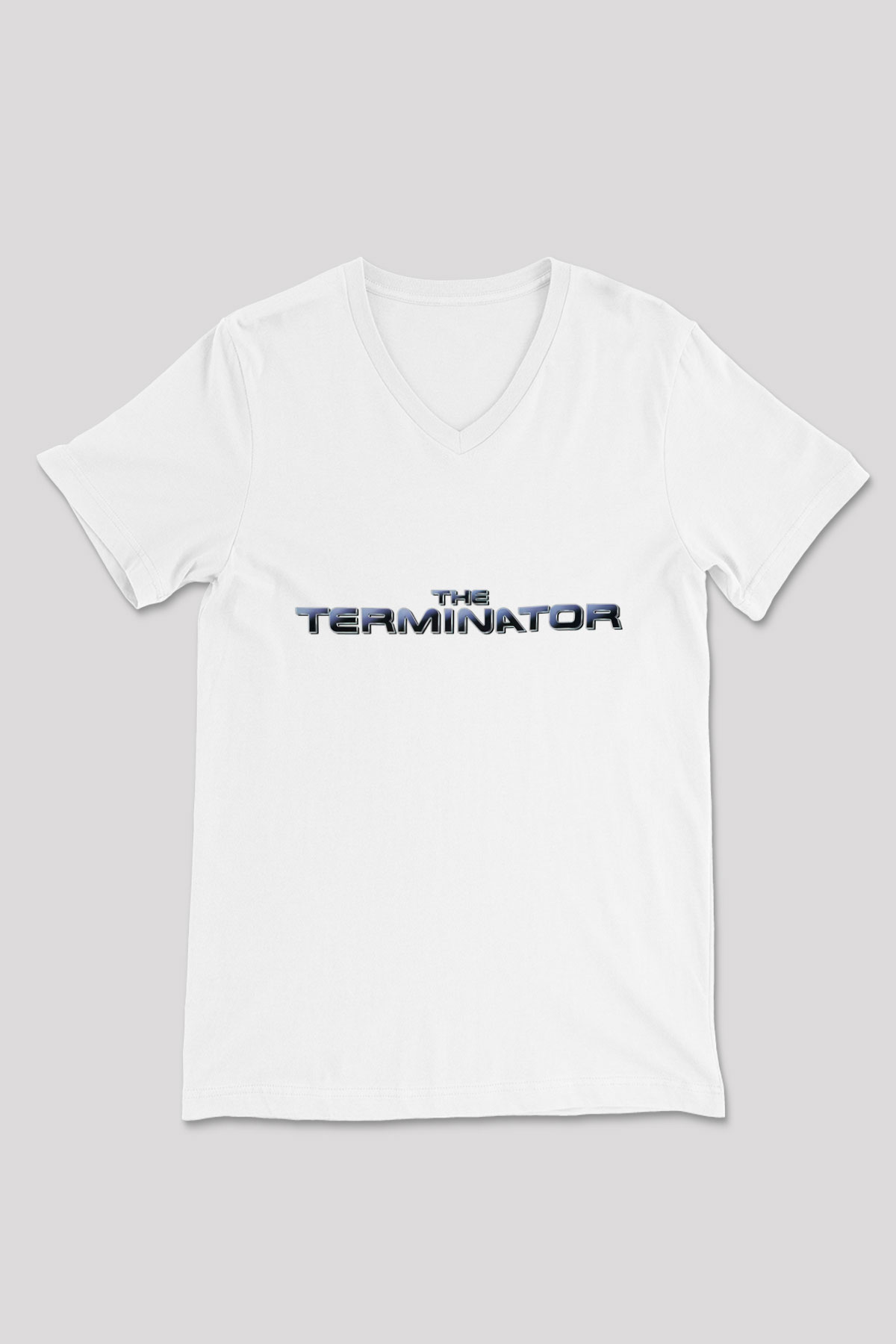 The Terminator Beyaz Unisex V Yaka Tişört T-Shirt