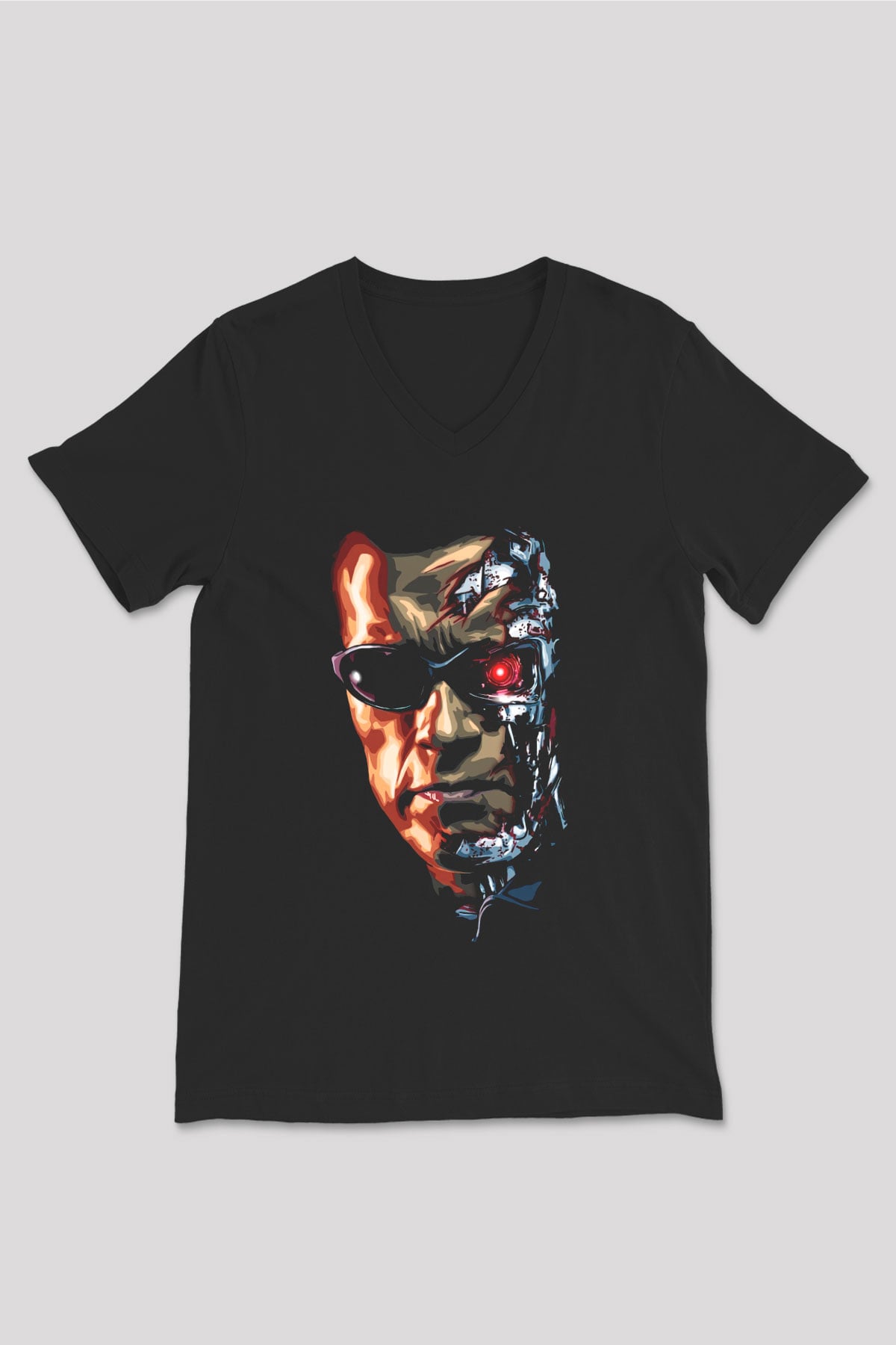 The Terminator Siyah Unisex V Yaka Tişört T-Shirt