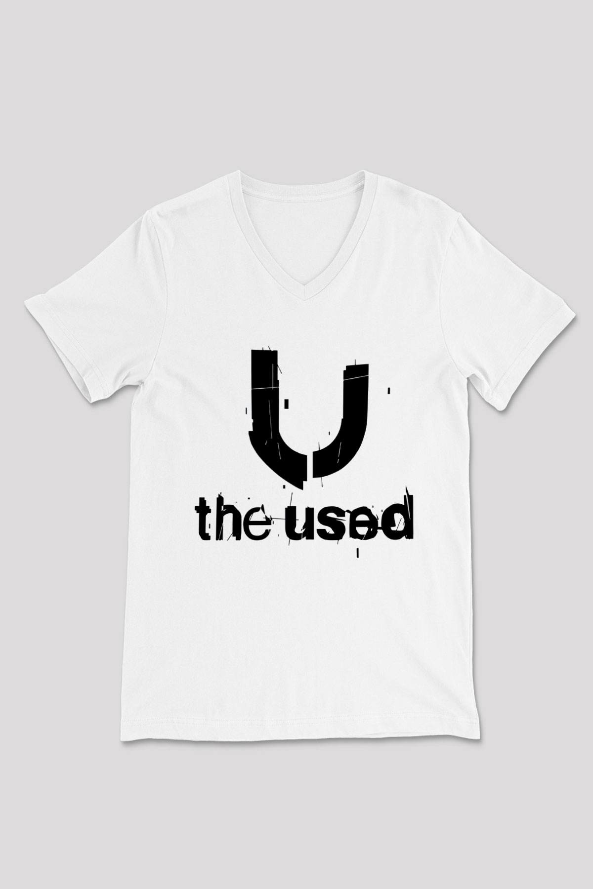 The Used Beyaz Unisex V Yaka Tişört T-Shirt