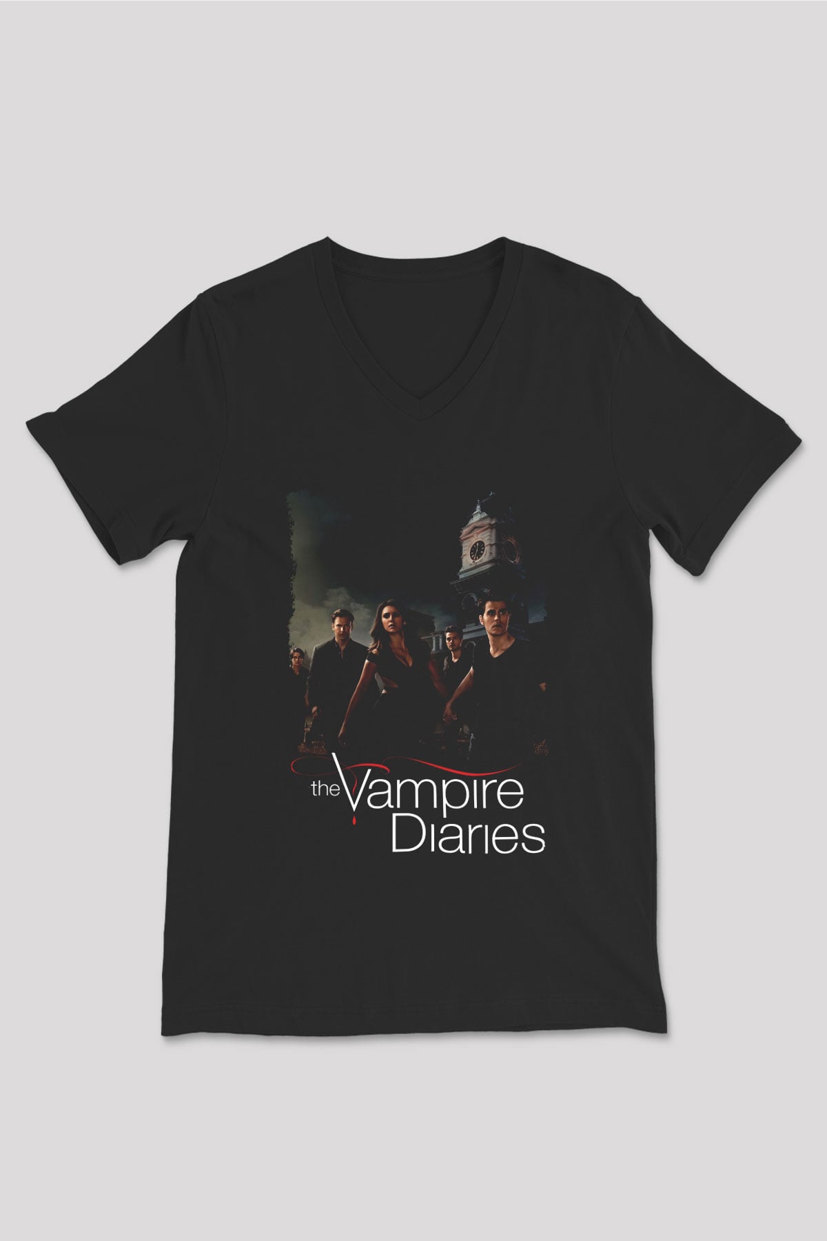 The Vampire Diaries Siyah Unisex V Yaka Tişört