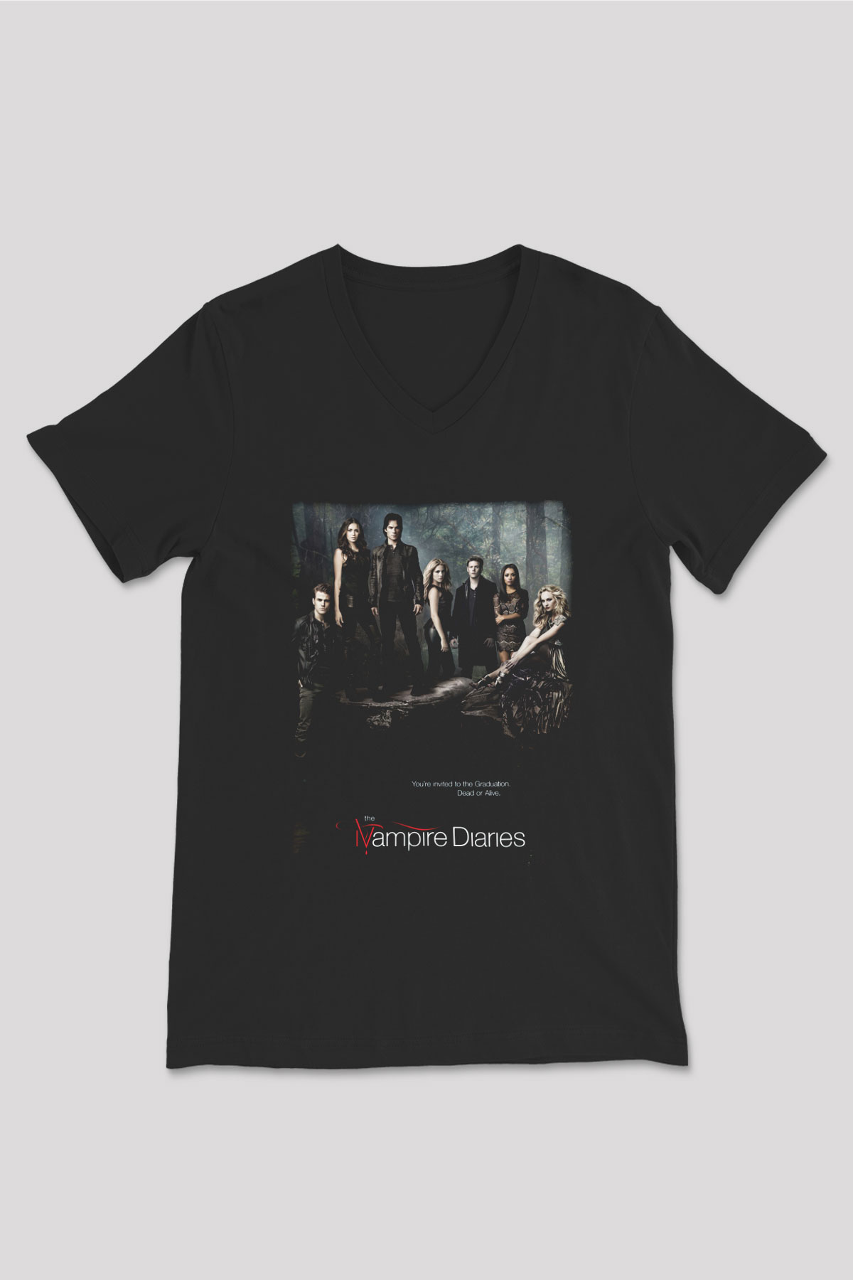 The Vampire Diaries Siyah Unisex V Yaka Tişört T-Shirt