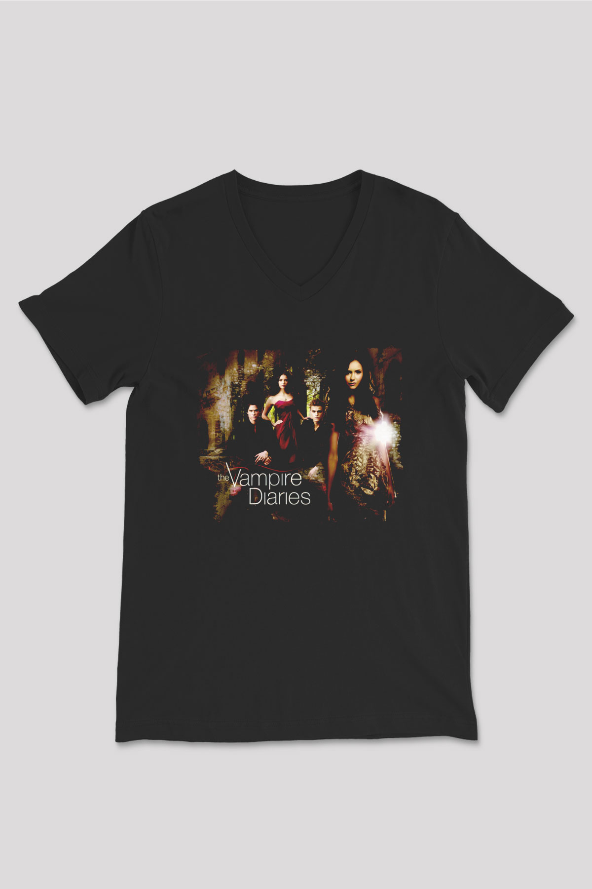 The Vampire Diaries Siyah Unisex V Yaka Tişört