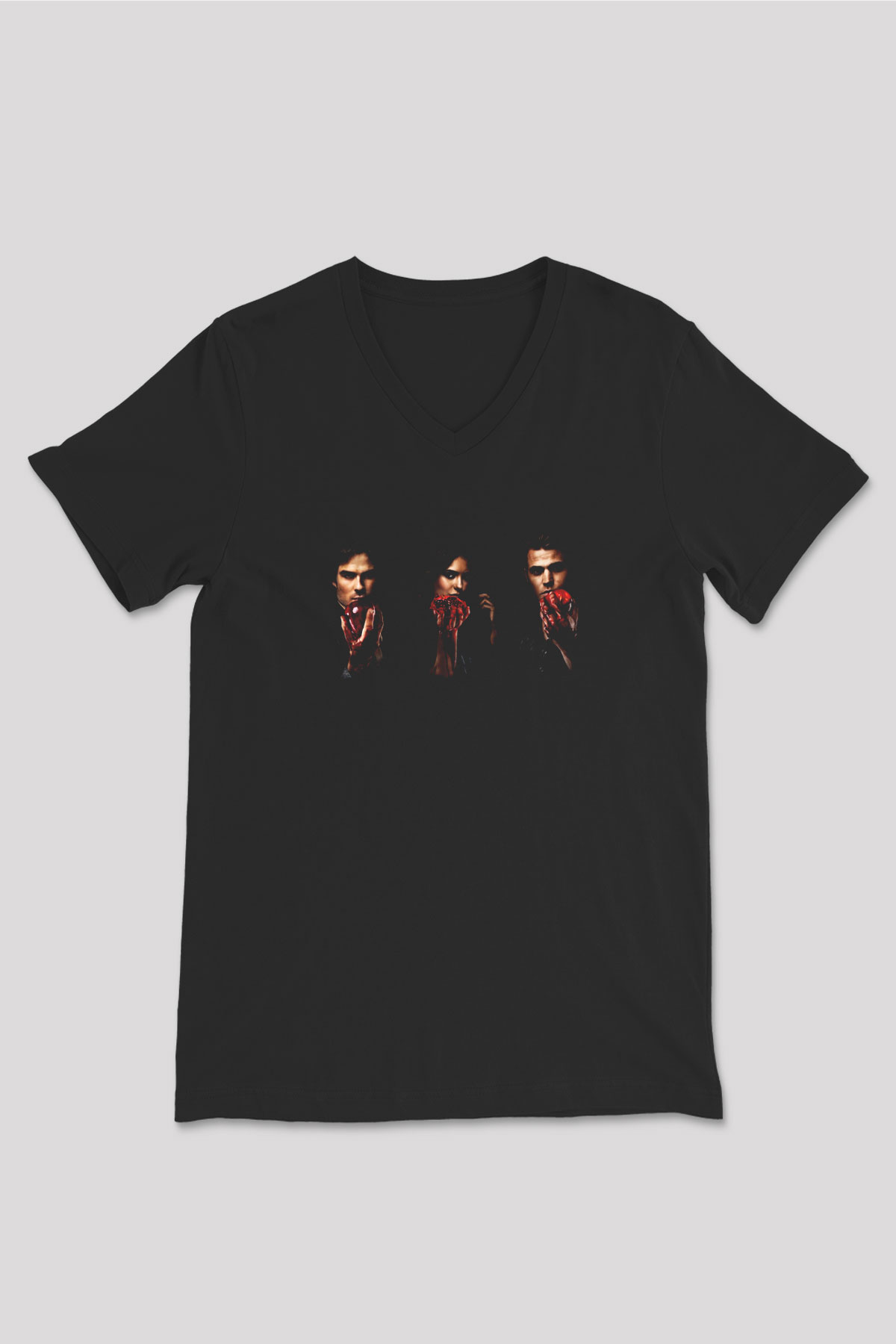 The Vampire Diaries Siyah Unisex V Yaka Tişört T-Shirt
