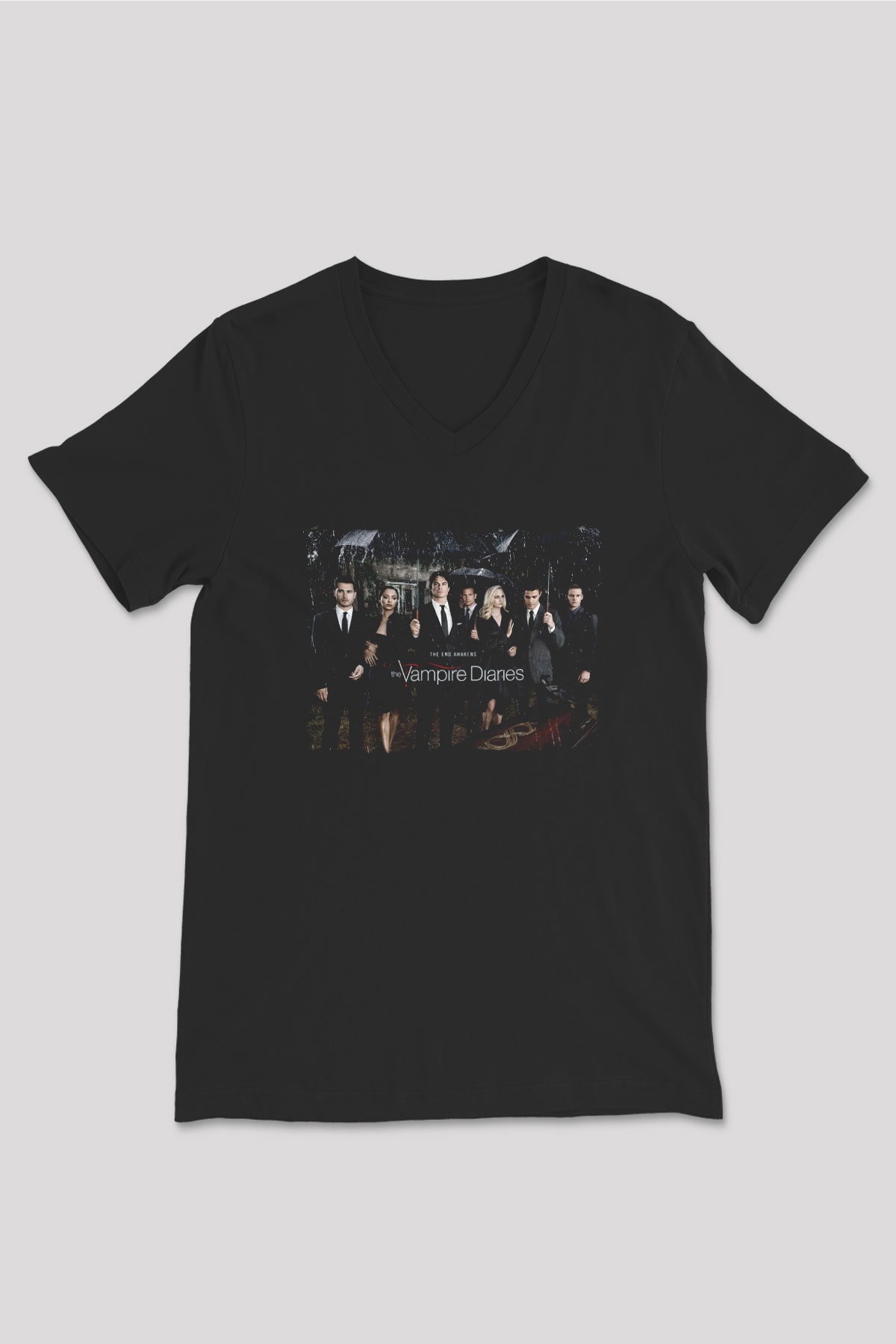 The Vampire Diaries Siyah Unisex V Yaka Tişört