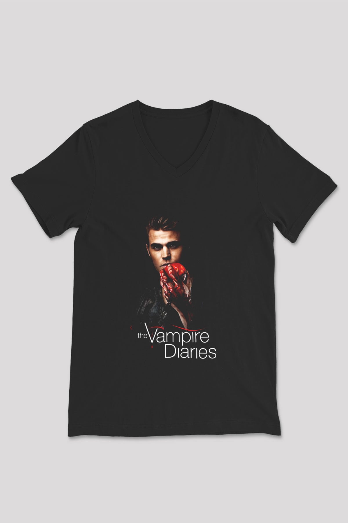 The Vampire Diaries Siyah Unisex V Yaka Tişört T-Shirt