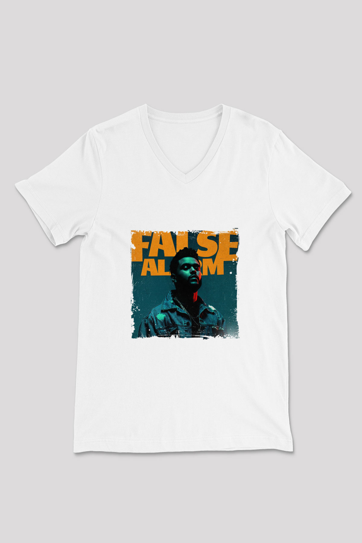 The Weeknd Baskılı Beyaz V Yaka Unisex Tişört