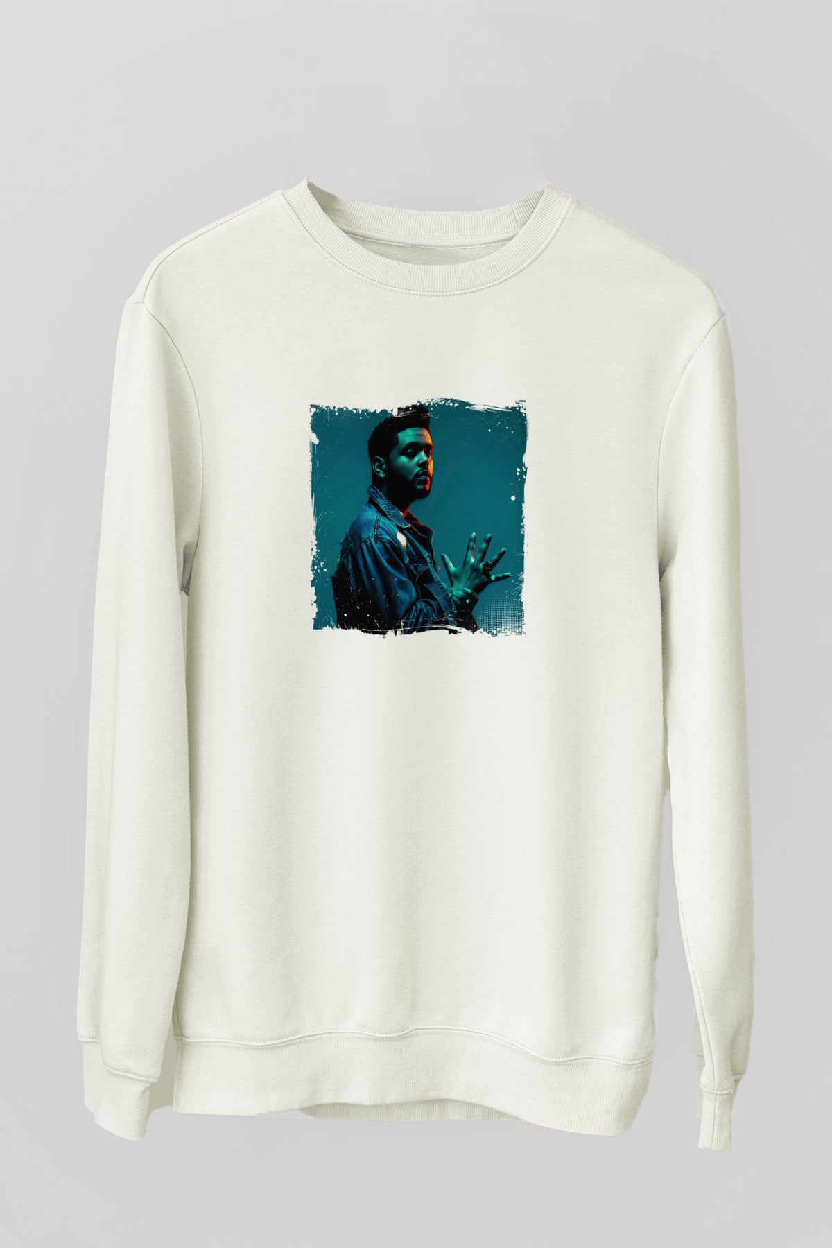 The Weeknd Baskılı Unisex Beyaz Sweatshirt