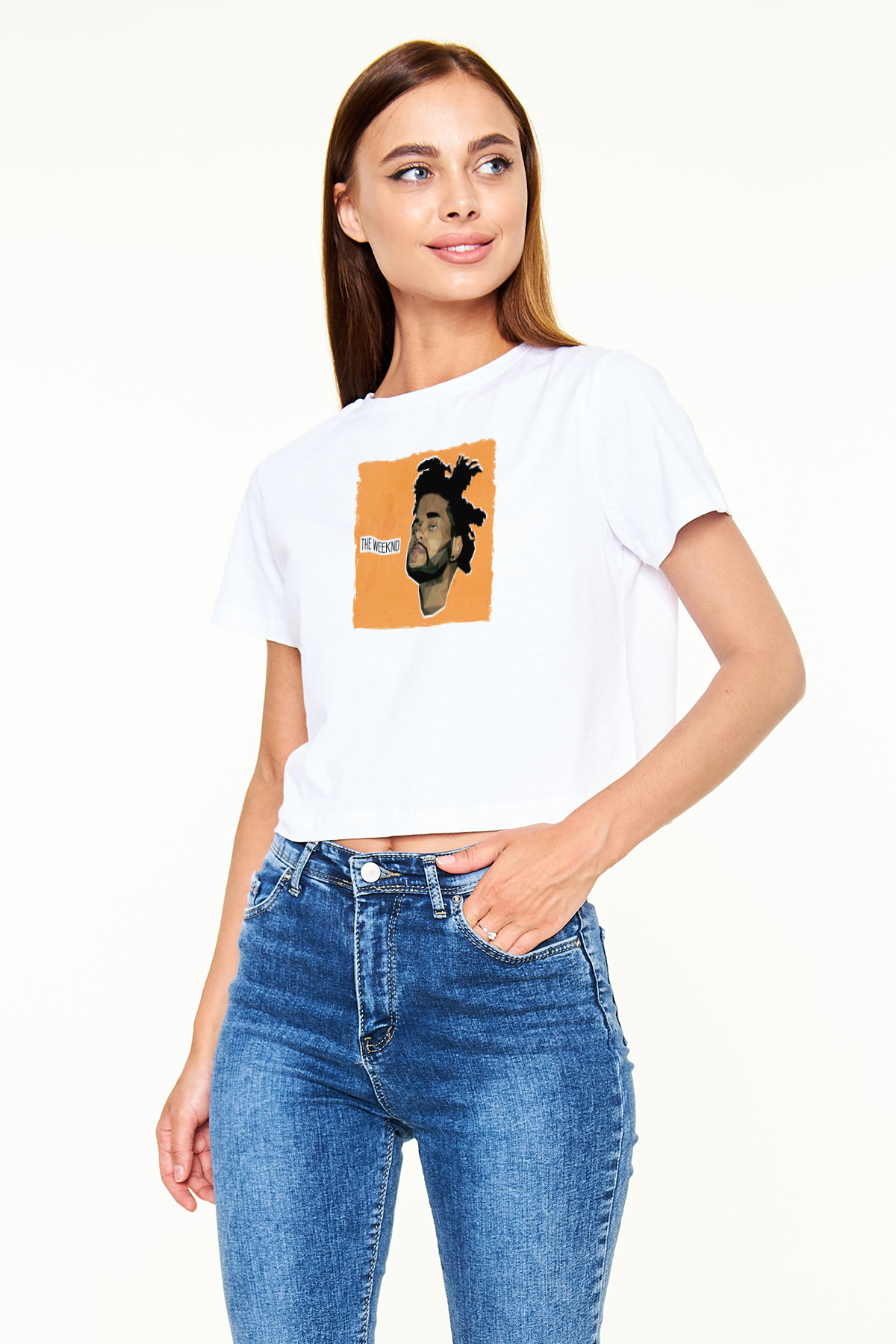 The Weeknd Beyaz  Crop Top Tişört
