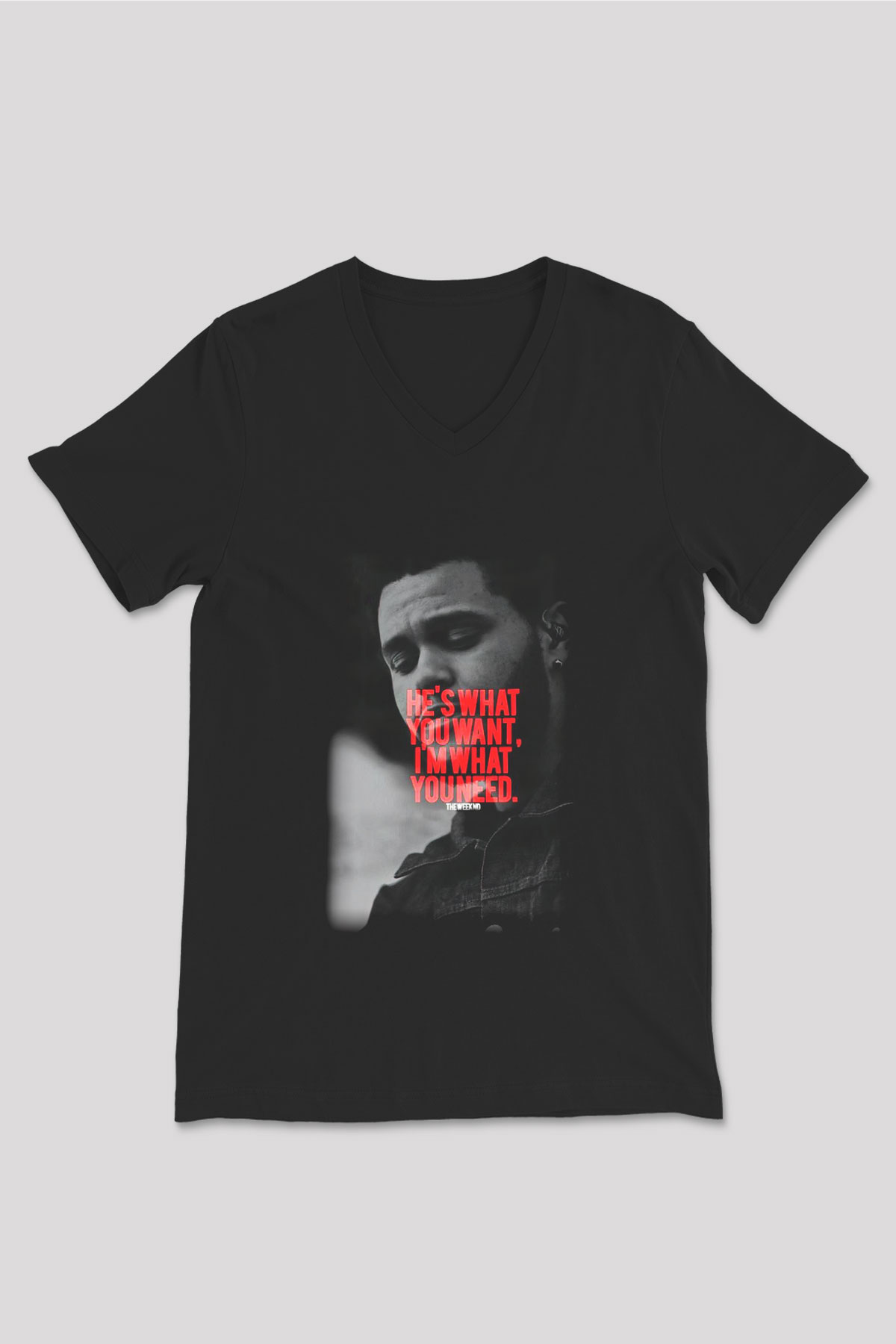 The Weeknd Siyah Unisex V Yaka Tişört T-Shirt