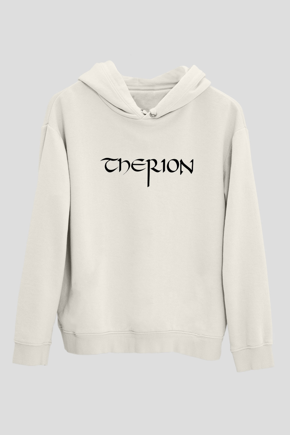 Therion Baskılı Beyaz Unisex Kapüşonlu Sweatshirt