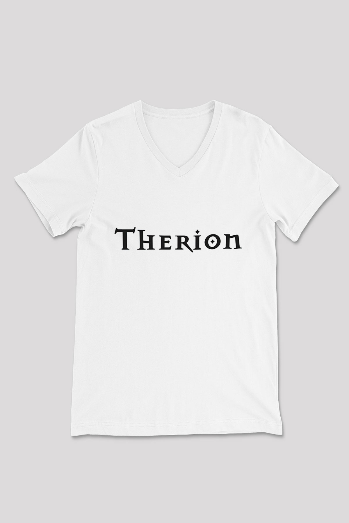 Therion Baskılı Beyaz Unisex V Yaka Tişört - Tshirt