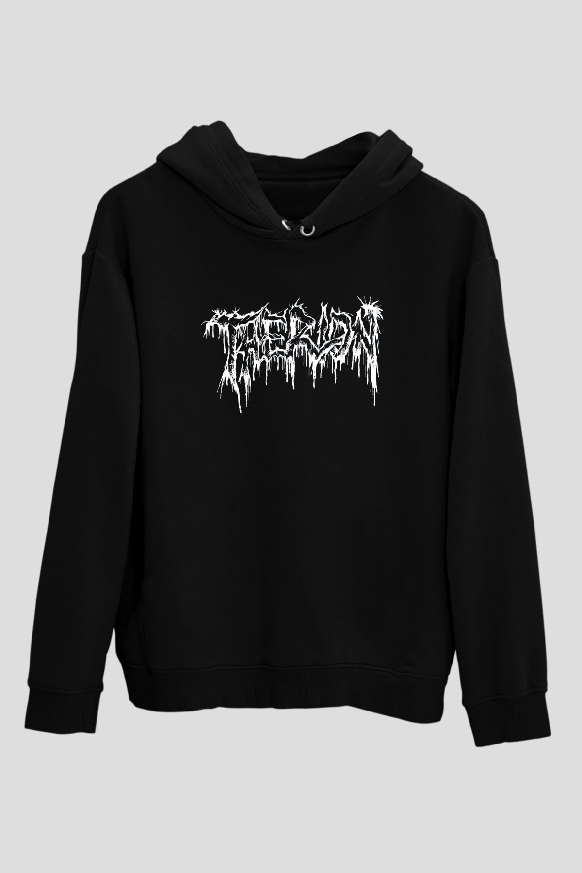 Therion Baskılı Unisex Siyah Kapüşonlu Sweatshirt
