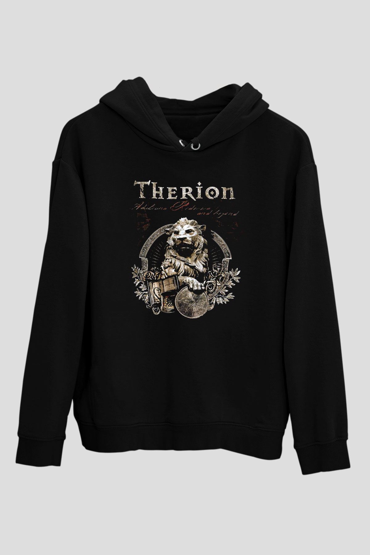 Therion Baskılı Unisex Siyah Kapüşonlu Sweatshirt