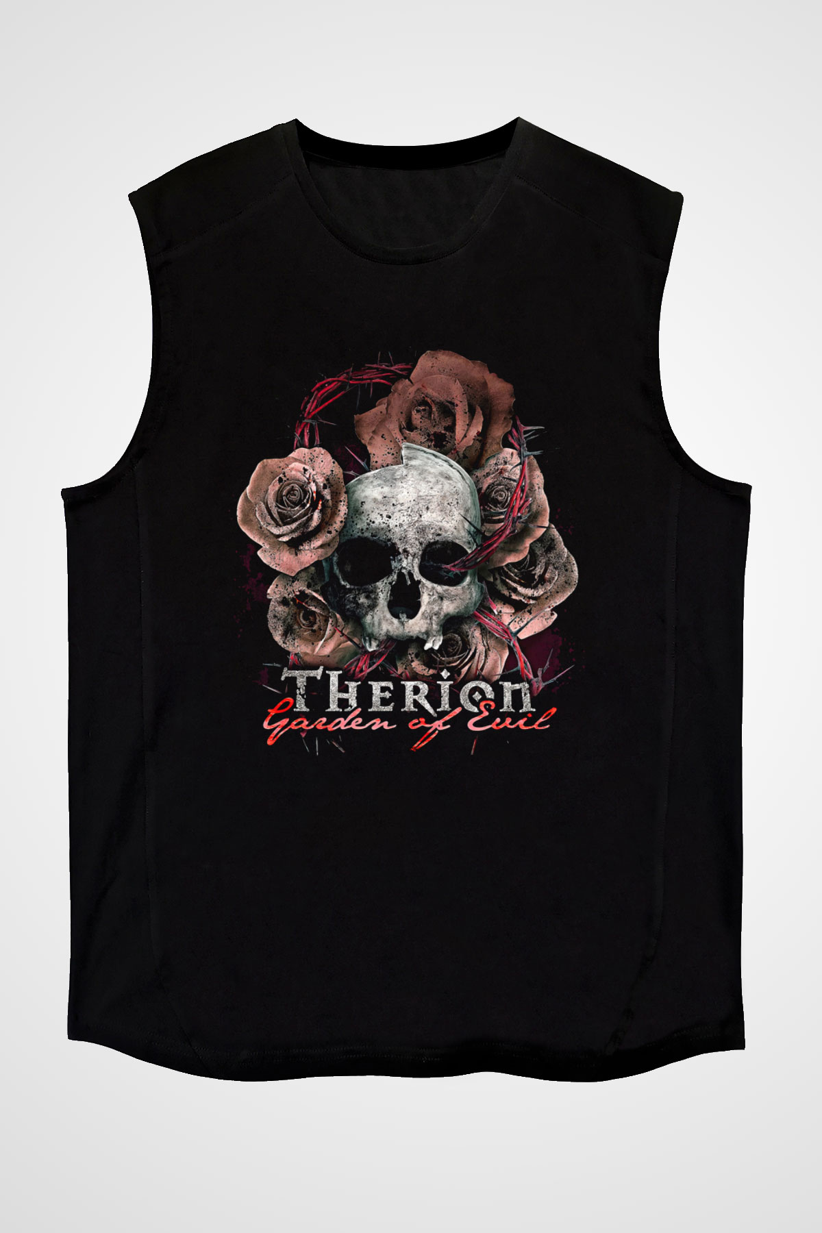 Therion Baskılı Unisex Siyah Kolsuz Tişört - Tshirt