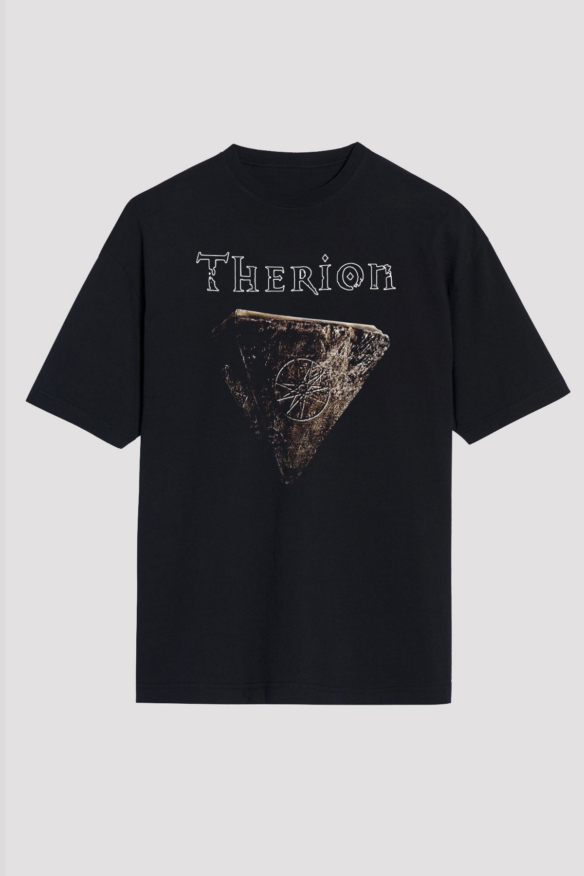 Therion Baskılı Unisex Siyah Oversize Tişört - Tshirt