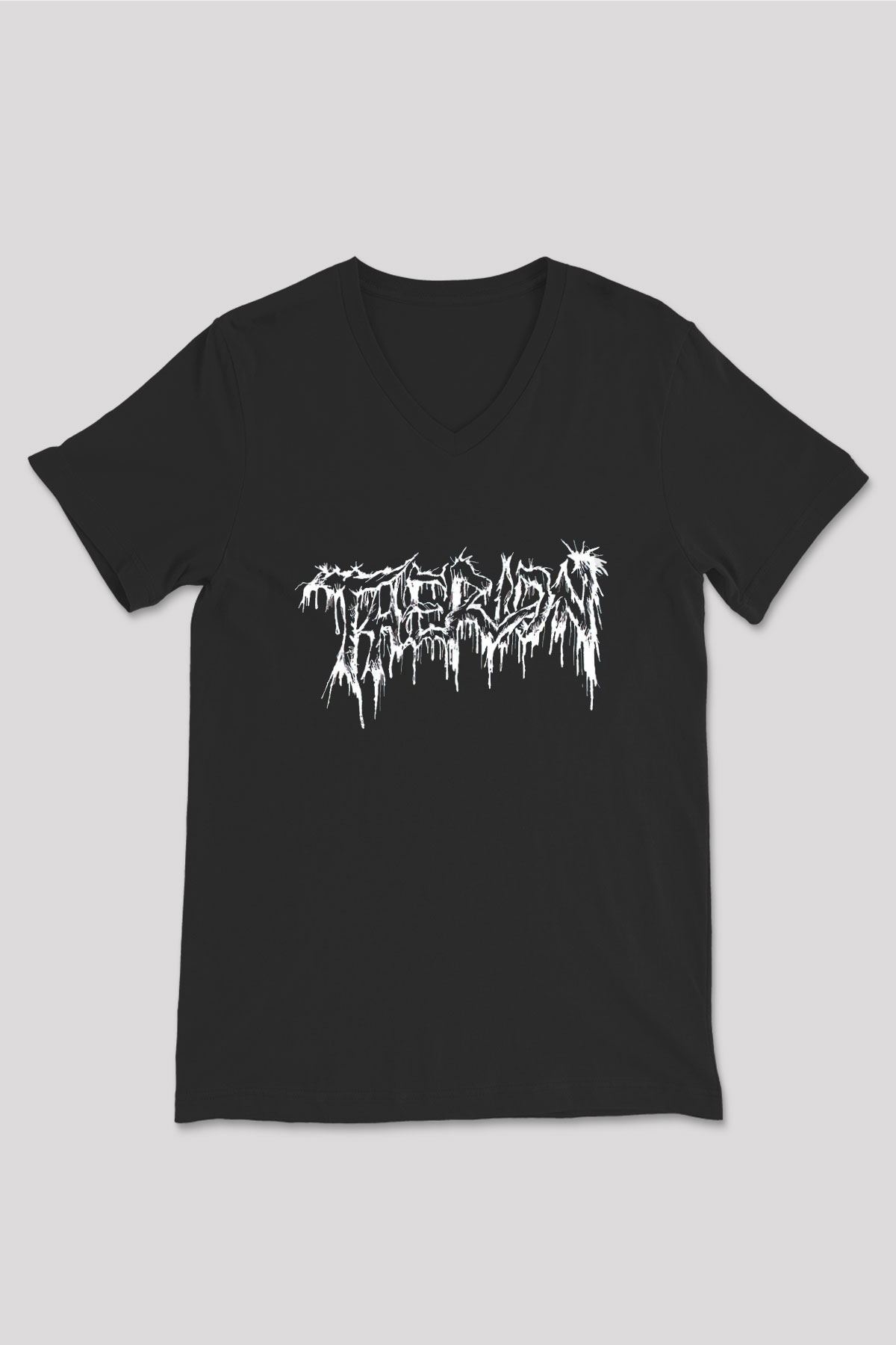 Therion Baskılı Unisex Siyah V Yaka Tişört - Tshirt