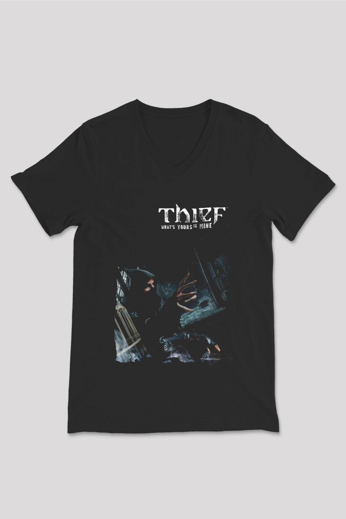 Thief Siyah Unisex V Yaka Tişört
