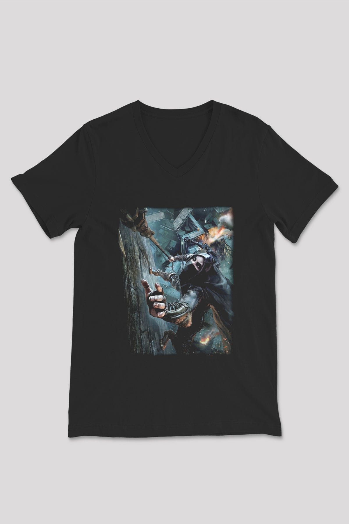 Thief Siyah Unisex V Yaka Tişört T-Shirt