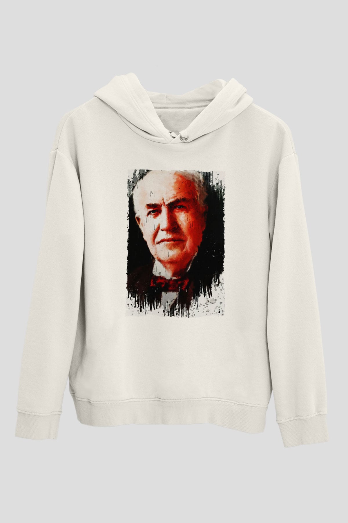 Thomas Alva Edison Baskılı Unisex Ekru Hoodie