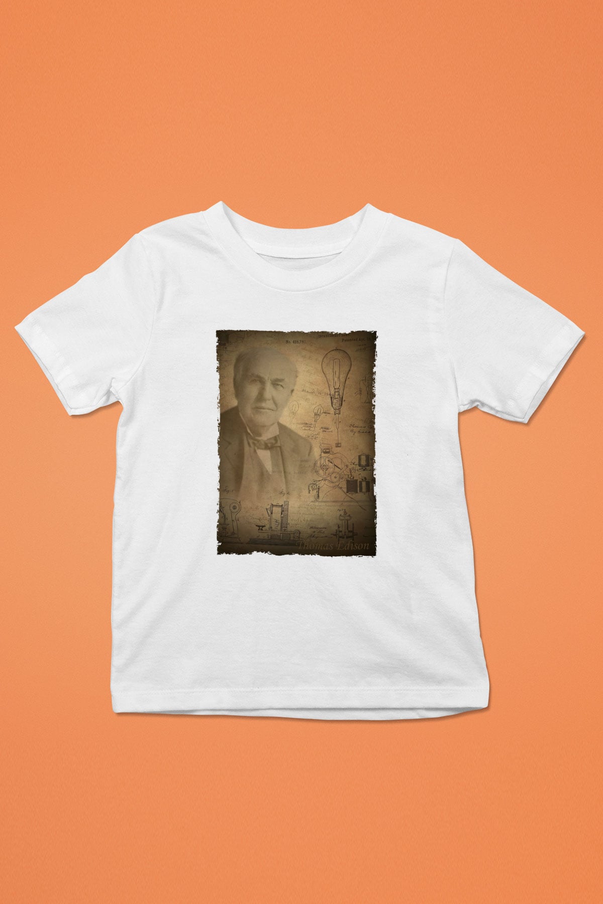 Thomas Edison Baskılı Unisex Beyaz Çocuk Tişörtü - Tshirt