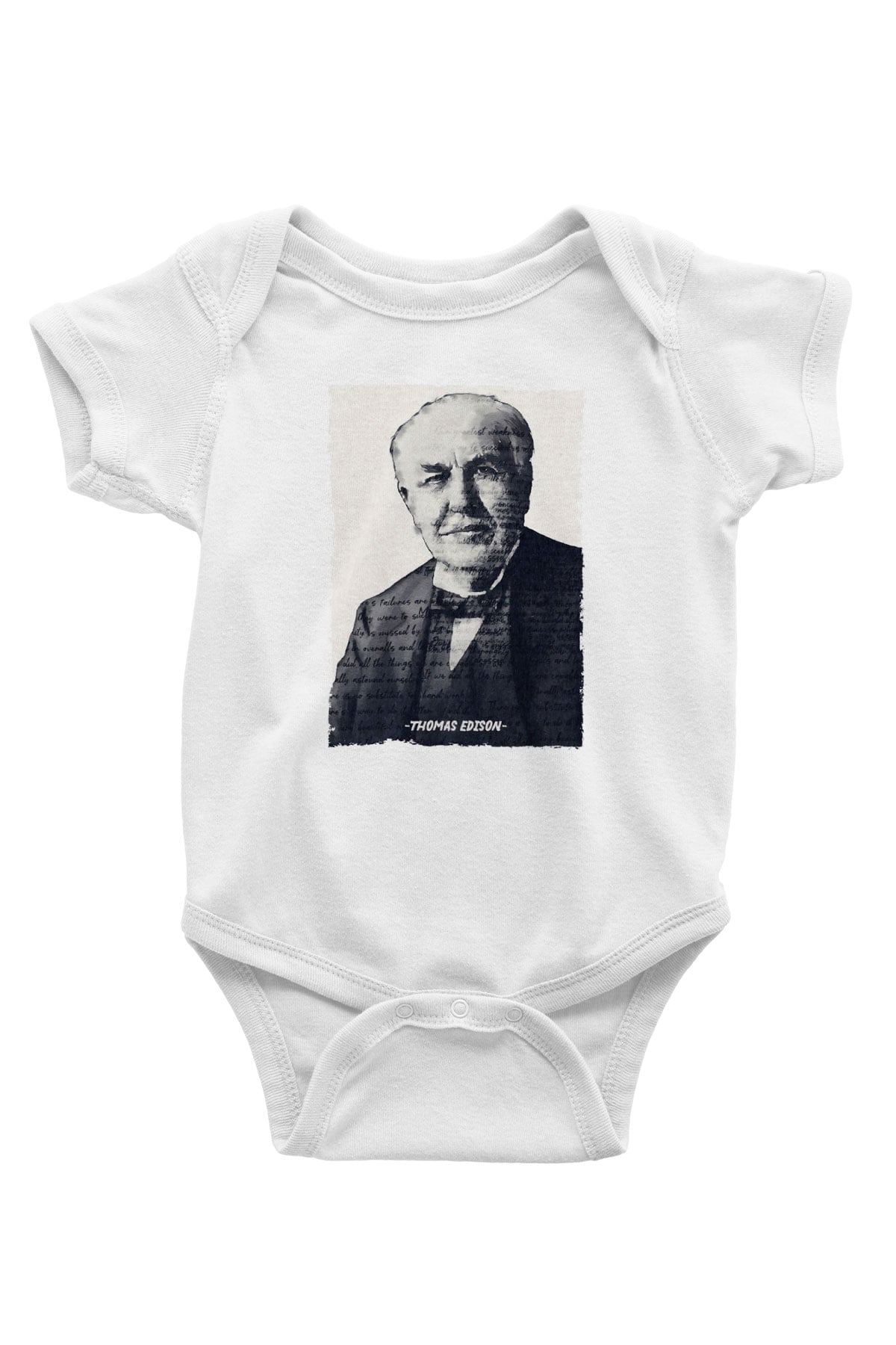 Thomas Edison Renkli Portre Baskılı Beyaz Bebek Body - Zıbın