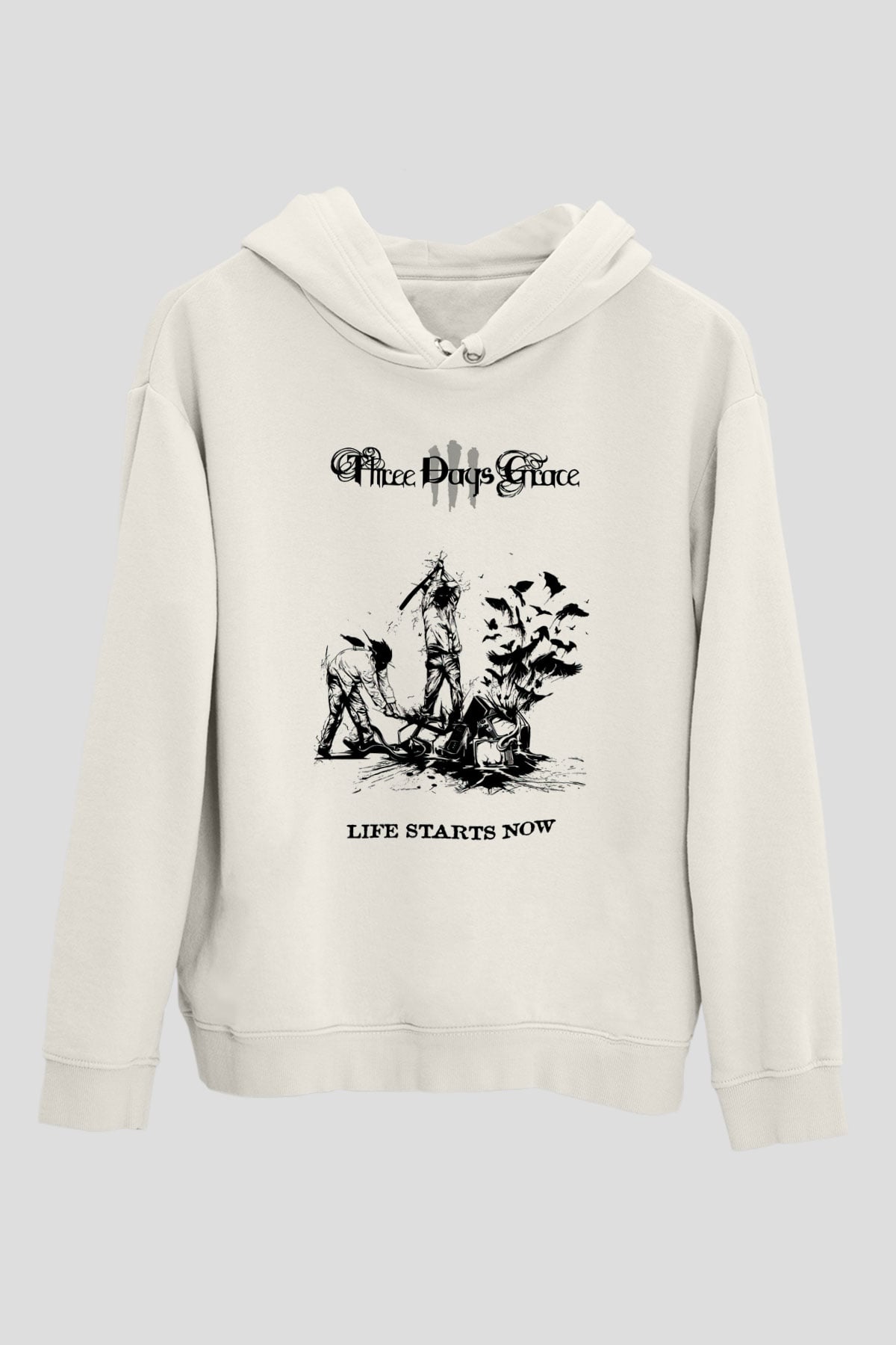 Three Days Grace Beyaz Unisex Kapşonlu Sweatshirt