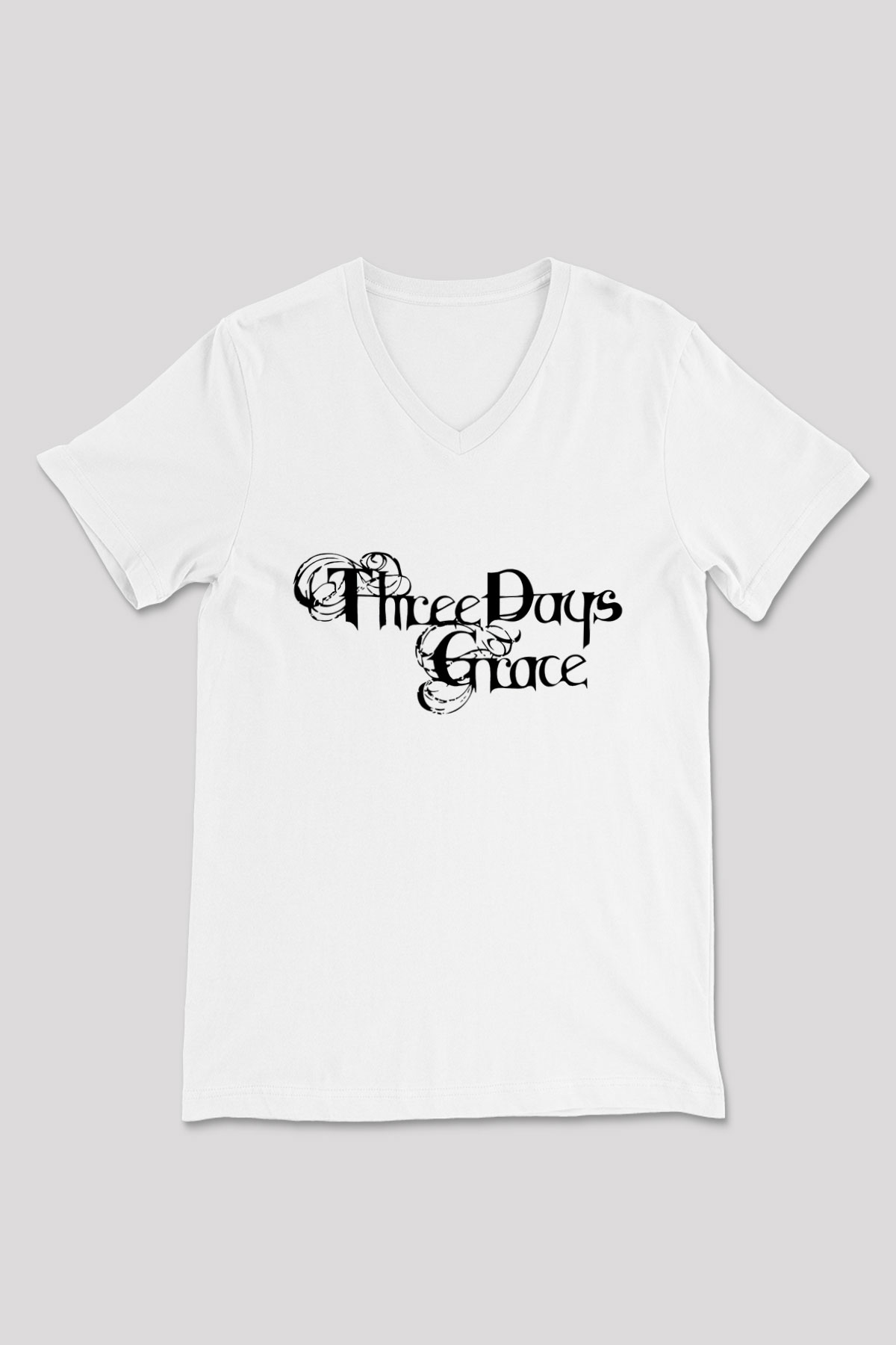 Three Days Grace Beyaz Unisex V Yaka Tişört T-Shirt
