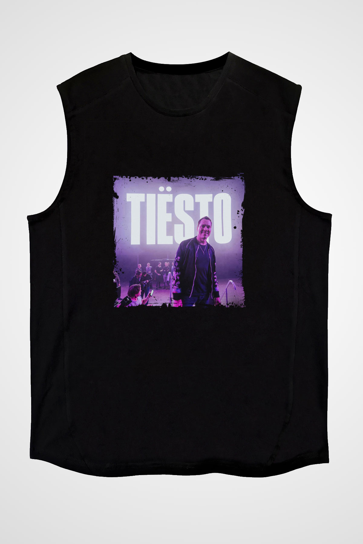 Tiesto Baskılı Unisex Siyah Kolsuz Tişört