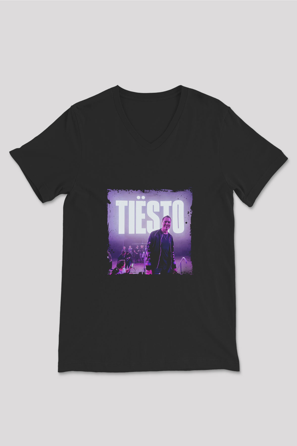 Tiesto Baskılı Unisex Siyah V Yaka Tişört
