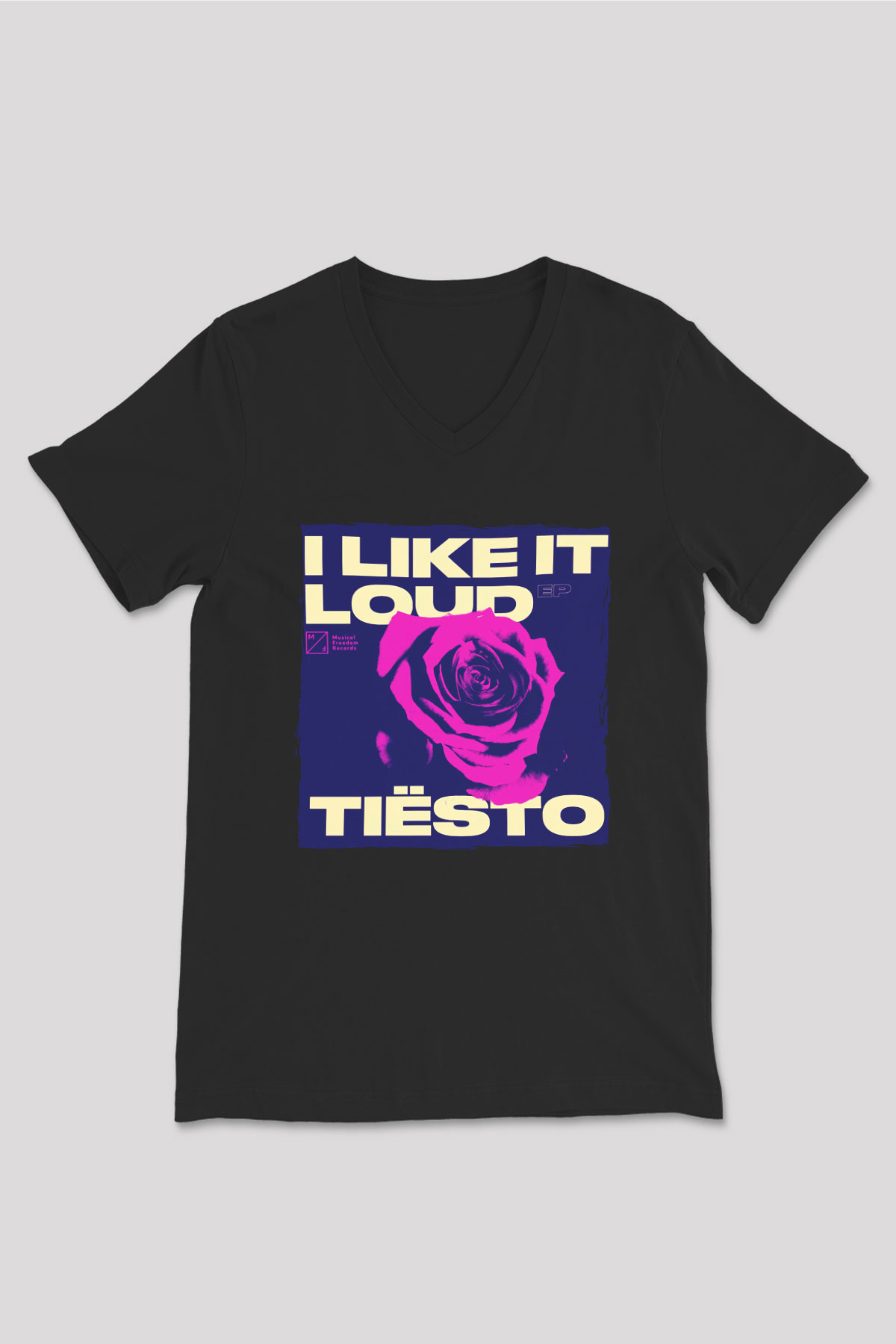 Tiesto Siyah Unisex V Yaka Tişört