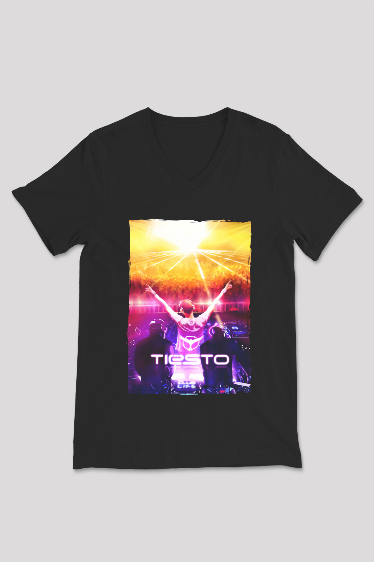 Tiesto Siyah Unisex V Yaka Tişört