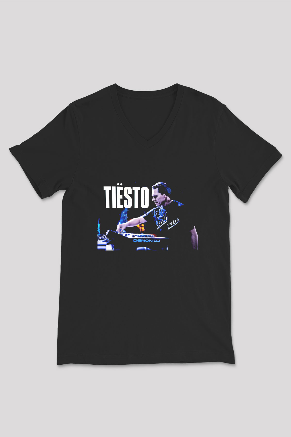Tiesto Siyah Unisex V Yaka Tişört T-Shirt
