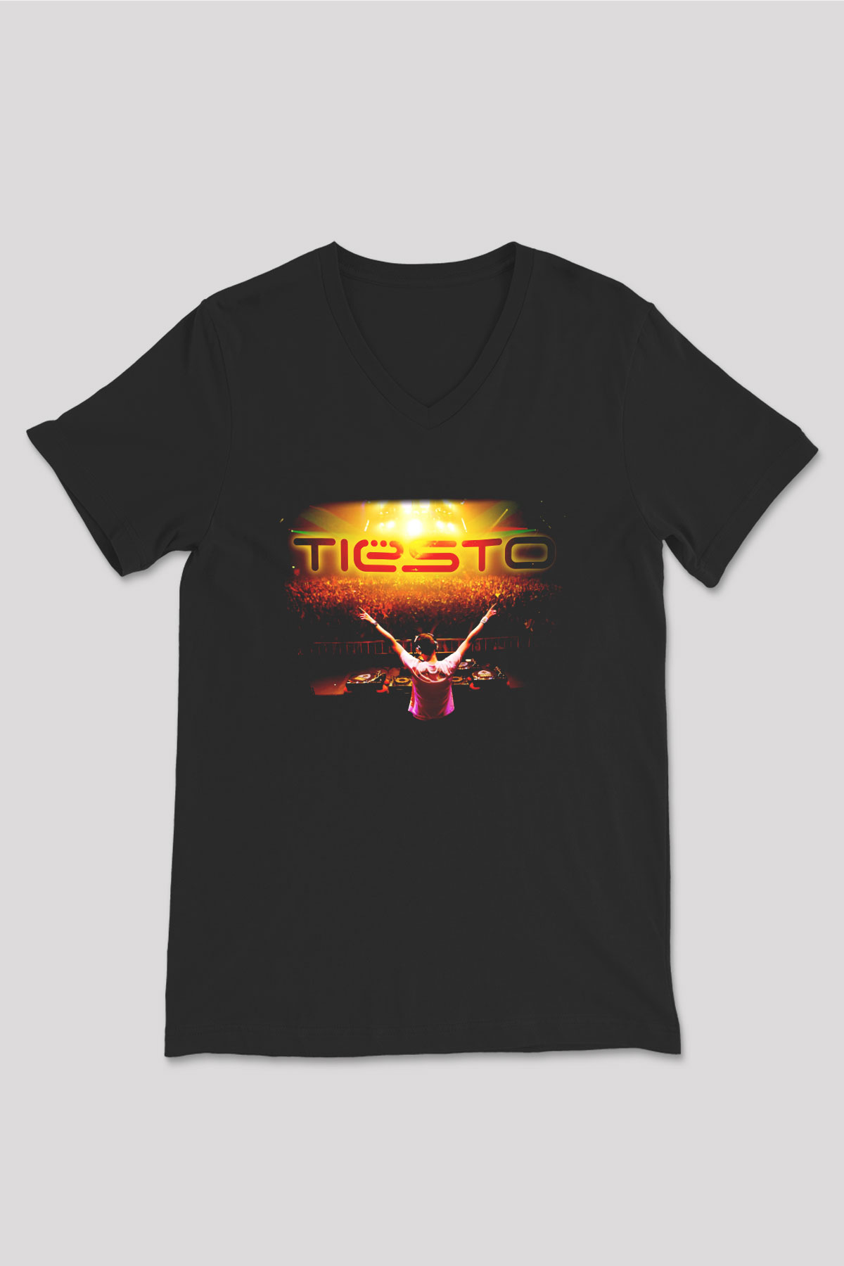 Tiesto Siyah Unisex V Yaka Tişört T-Shirt
