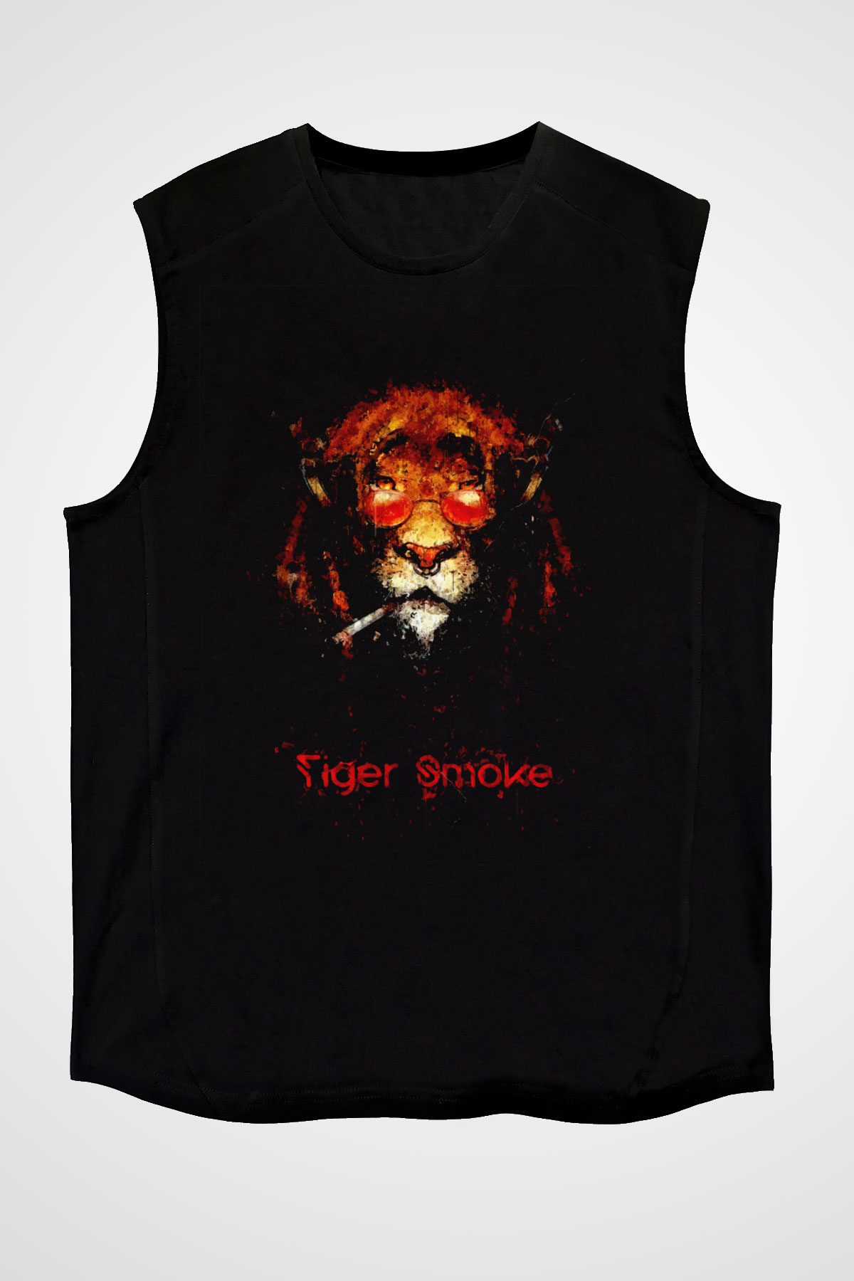 Tiger Smoke Baskılı Unisex Siyah  Kolsuz Tişört