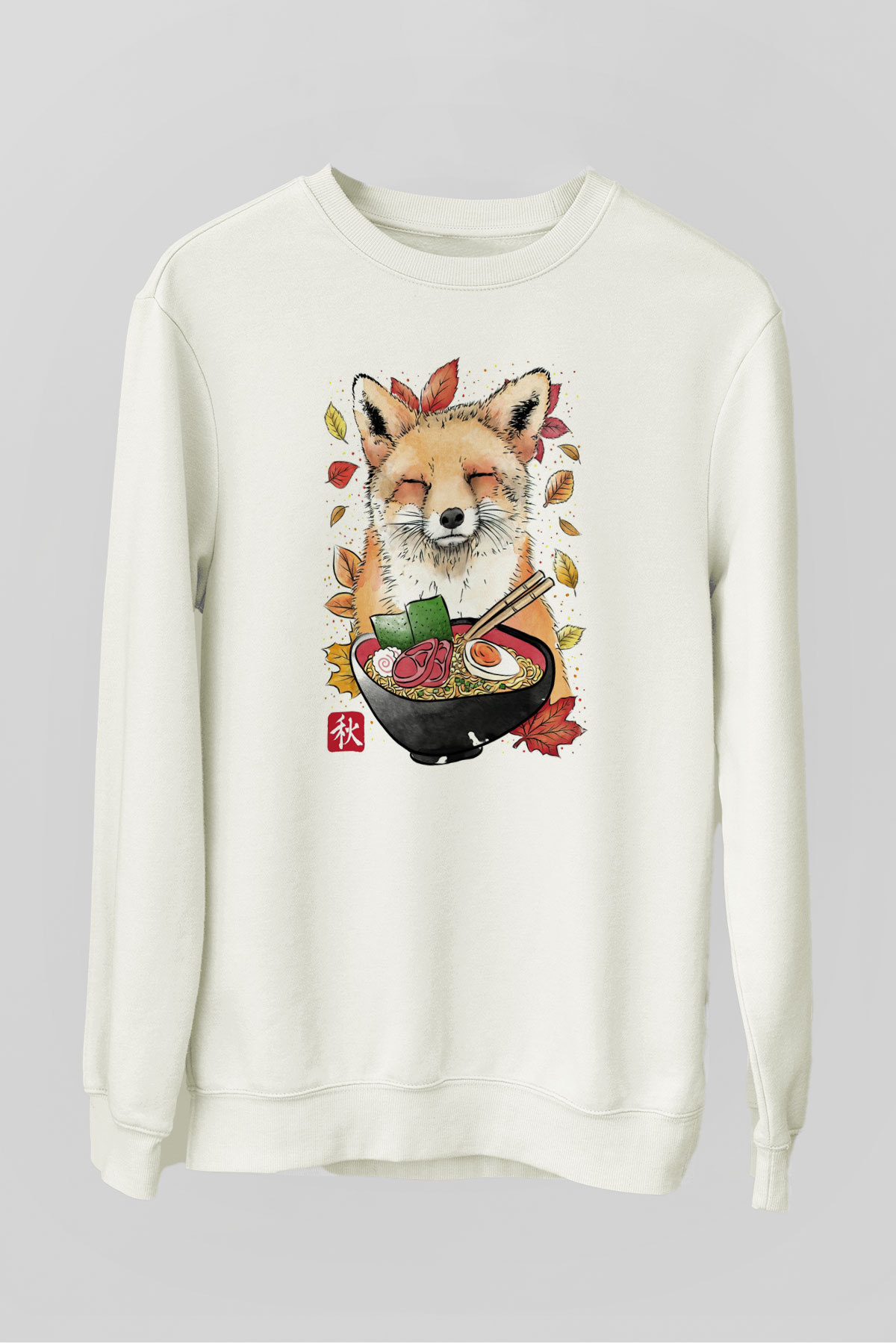Tilki Baskılı Unisex Beyaz  Sweatshirt